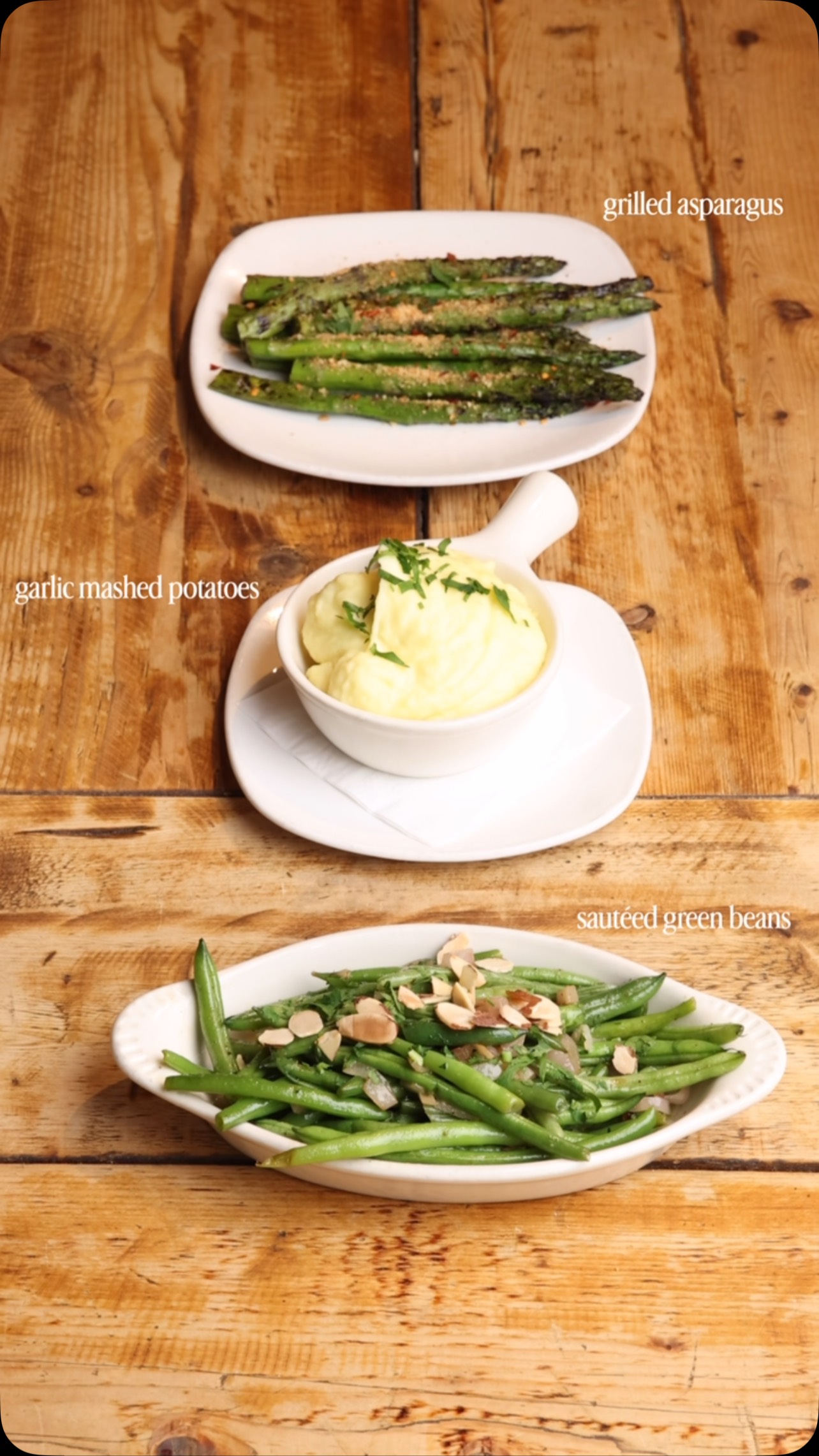 the real stars of the plate. 👀 garlic mashed potatoes, sautéed green beans, and grilled aspa....