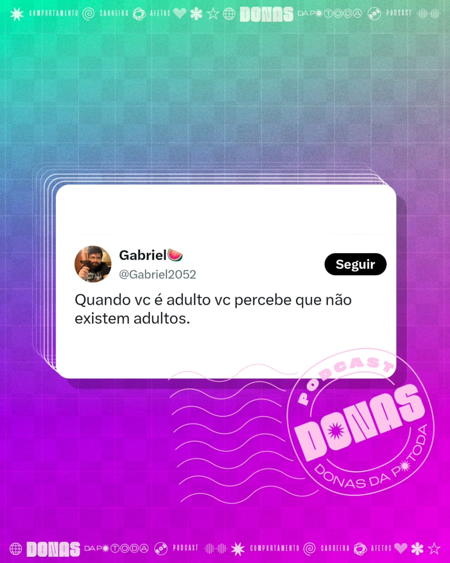 Segunda-feira, 20 de julho de 2026. Prontas para mais uma semana e mais uma curadoria de tweets?
Nesta terça tem episódio novo no ar. Aproveita para seguir o Donas e avaliar com 5 estrelas no Spotify e na Apple Podcasts.
Contribua com a nossa campanha de financiamento coletivo em apoia.se/donasdaptoda e receba conteúdos exclusivos, brindes e muito mais
#donasdaptoda #podcasts #mulherespodcasters