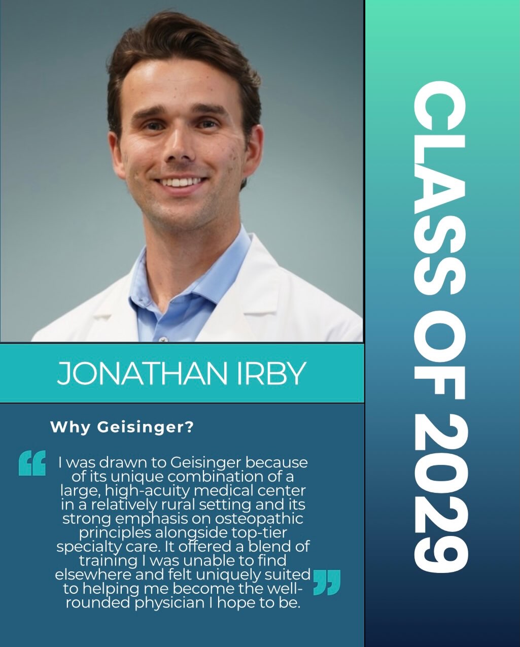 Say 👋 to our class of 2029. Next up, Dr. Jonathan Irby!