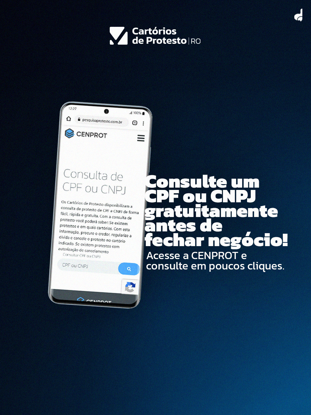 Antes de assinar um contrato, vender a prazo ou fechar uma parceria, existe uma consulta simples que pode trazer muito mais segurança para a sua decisão.
Na CENPROT Nacional, você consulta gratuitamente se um CPF ou CNPJ possui protestos registrados em Cartórios de Protesto de todo o Brasil.
Em poucos cliques, é possível verificar se existem protestos e identificar em quais cartórios eles foram registrados, tornando suas negociações mais seguras e conscientes.
Afinal, informação também é uma forma de proteção. Antes de fechar qualquer negócio, consulte primeiro e reduza os riscos de surpresas desagradáveis.
🔎 Acesse: pesquisaprotesto.com.br
CartóriosDeProtestoRO #IEPTBRO #CENPROT #ConsultaCPF #ConsultaCNPJ