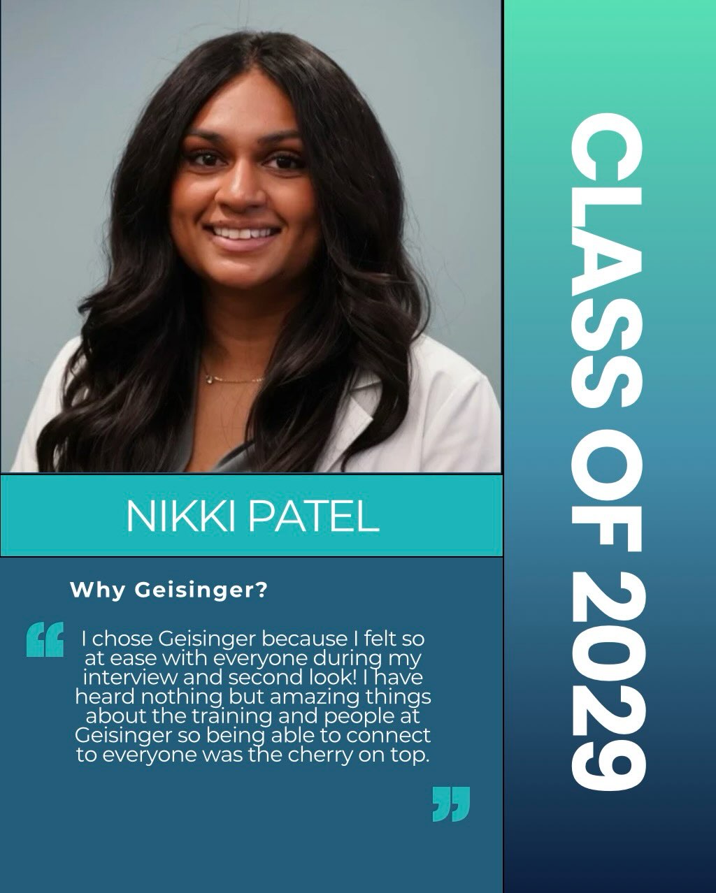 Say 👋 to our class of 2029. Next up, Dr. Nikki Patel!