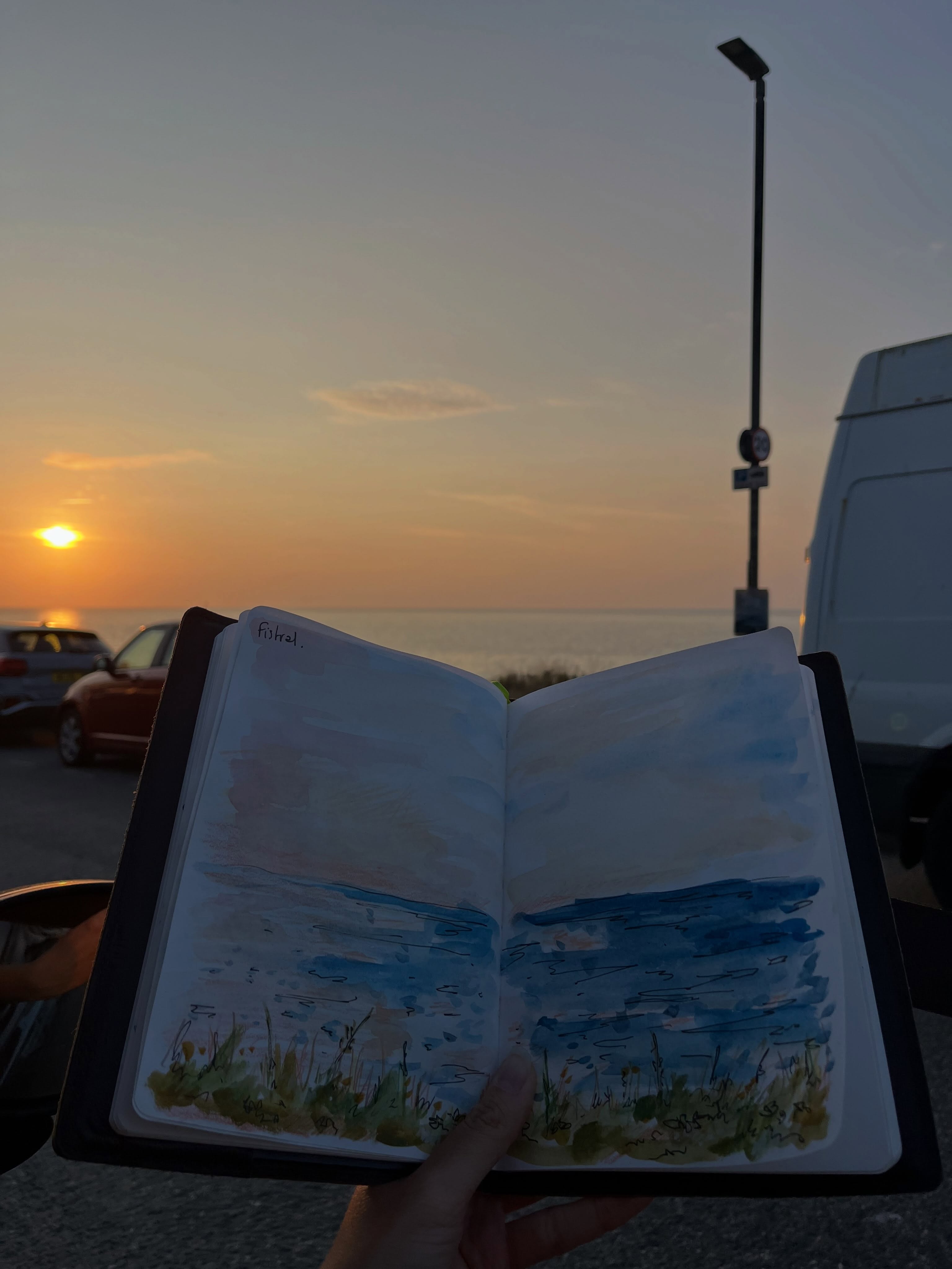 A quick sunset scribble from the car 🌅
Not much painting has been happening recently, we’ve had to move out of our place for the summer holidays, but hopefully I’ll start painting again soon.
Keep an eye out soon for something exciting 👀
#sketchbook #sketchbookart #sketchbookpage #fistral #cornwall