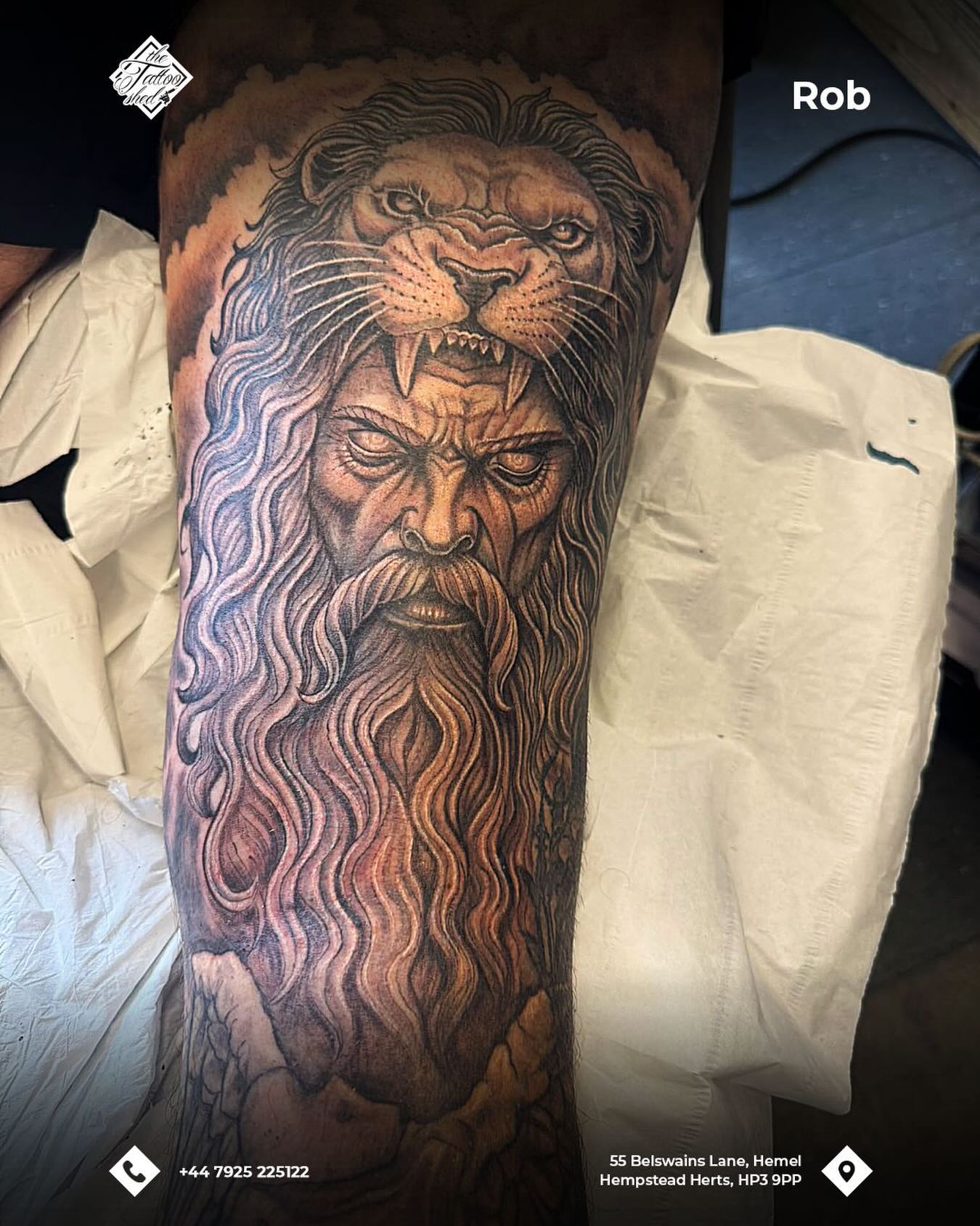 Zeus & lion sleeve by Rob @robertbeadon
Booked in at The Tattoo Shed, 55 Belswains Lane, Hemel Hempstead. Call +44 7925 225122 to book your next piece.
#TheTattooShed #ZeusTattoo #HemelHempstead #RealismTattoo #FreshInk