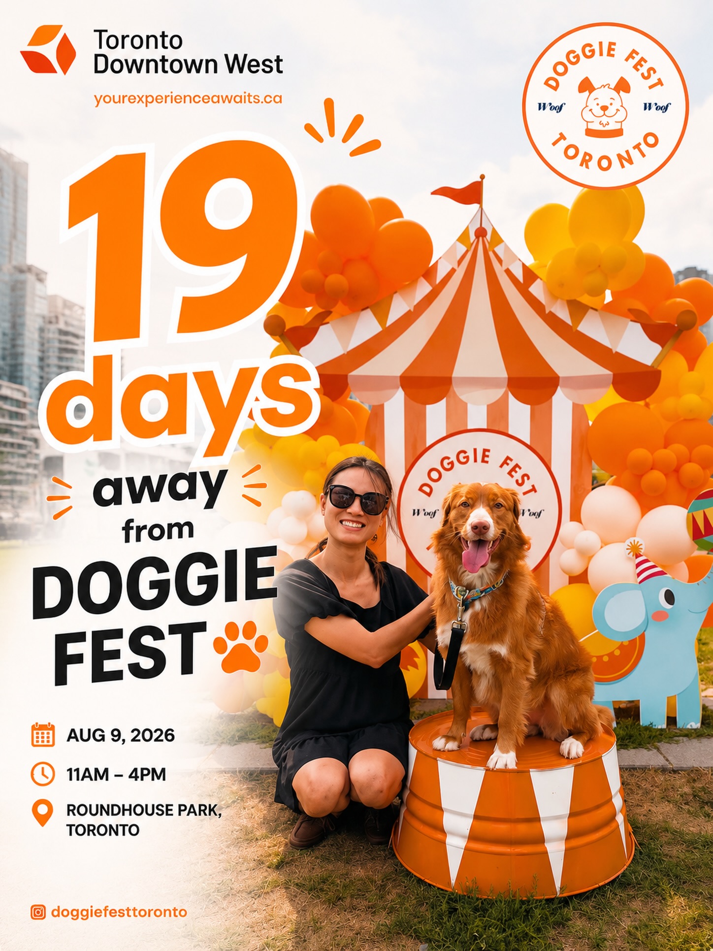 🎪 ONLY 19 DAYS AWAY! 🐾🧡
We’re just 19 days away from the biggest dog festival of the summer, and we can’t wait to welcome you and your furry best friends back to Roundhouse Park! 🐶✨
After postponing our June event, we’ve been working even harder to make this year’s Doggie Fest bigger, better, and more unforgettable than ever. Get ready for a day filled with wagging tails, amazing vendors, exciting activities, photo ops, giveaways, delicious treats, and so much more!
📅 August 9, 2026
🕚 11 AM – 4 PM
📍 Roundhouse Park, Toronto
🎟️ FREE Admission
Who’s coming? 🙋♀️🐕 Tell us in the comments and tag the friend (and pup!) you’re bringing with you!
The countdown is on… see you in 19 days! 🧡
#DoggieFest #DoggieFestToronto #TorontoDogs #TorontoEvents #DogFriendlyToronto