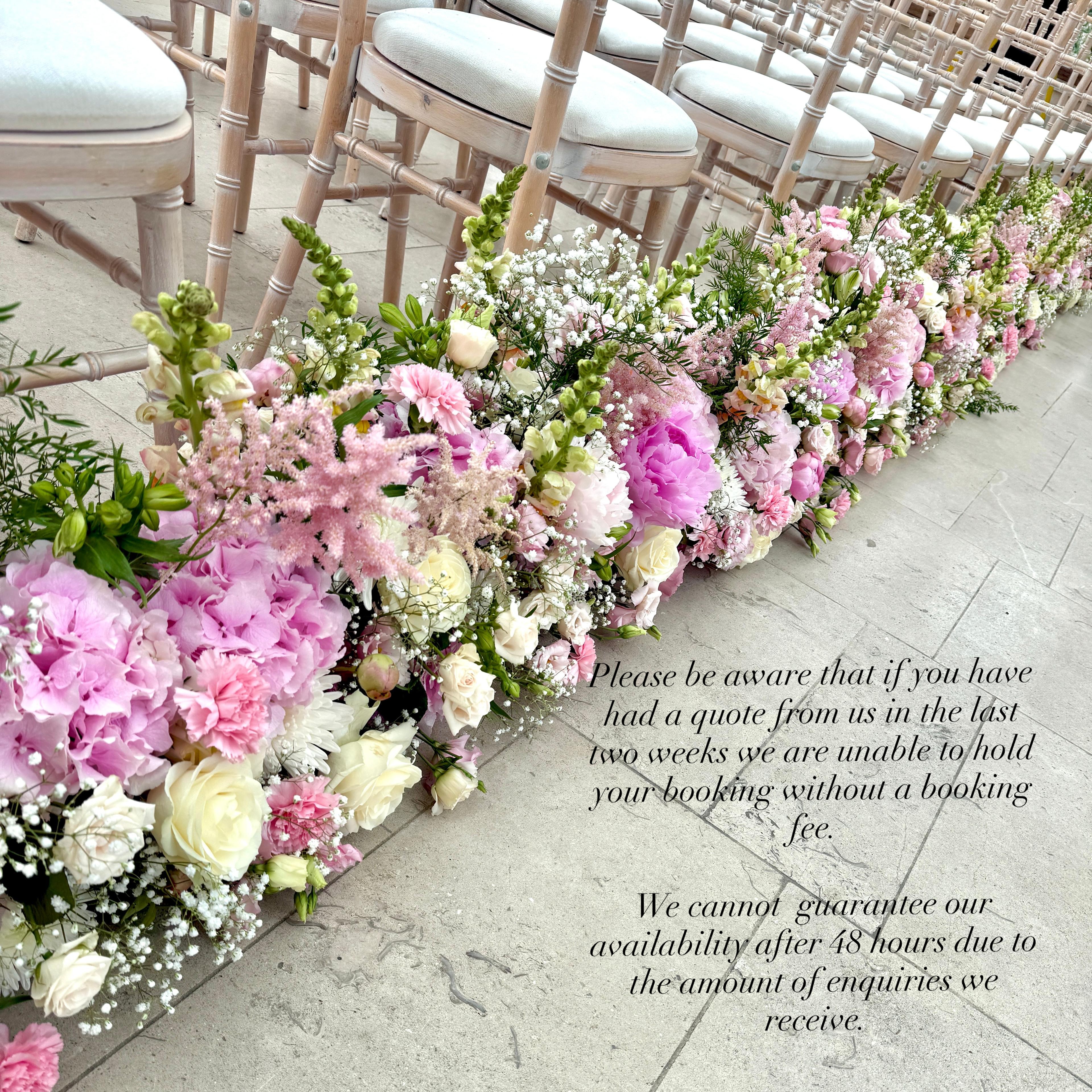There’s nothing worse than telling a couple that I no longer have availability to do their wedding flowers. We don’t fill every date with weddings - we have a maximum amount of weddings we like to do and once we reach them number we are fully booked.
We are usually booked anywhere upto 2 years in advance 🥰