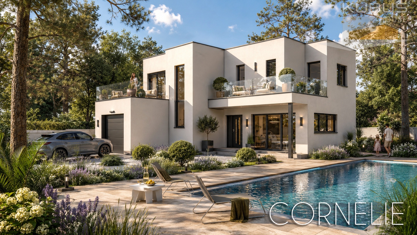 CORNELIE – une maison à étage moderne à l’architecture remarquable et travaillée 🏡
Cornelie est un projet qui se distingue par la composition de plusieurs volumes géométriques de différentes hauteurs. Les décrochements de façade, les espaces couverts, le garage en saillie ainsi que les deux grandes terrasses confèrent au bâtiment un caractère résolument moderne. La façade claire, associée aux menuiseries foncées, aux brise-soleil orientables et aux garde-corps en verre, crée un ensemble élégant et harmonieux ✨
📐 Les principales caractéristiques du projet :
▪️ rez-de-chaussée : 74,91 m²
▪️ étage : 76,97 m²
▪️ surface totale de la maison : 151,88 m²
▪️ garage pour une voiture : 18,87 m² 🚗
▪️ 3 chambres à l’étage 🛏️
▪️ 2 salles de bains à l’étage 🛁
▪️ 1 WC au rez-de-chaussée 🚻
▪️ 2 terrasses à l’étage : 15,06 m² et 12,46 m² ☀️
🛋️ Le rez-de-chaussée comprend un vaste espace de vie de 37,52 m² réunissant le salon, la salle à manger et la cuisine. Ce niveau dispose également d’un bureau de 10,08 m², d’un WC, d’un local technique ainsi que d’un garage pour une voiture.
🔑 L’étage constitue la partie privée de la maison. Il comprend trois chambres confortables : deux chambres de 14,40 m² ainsi qu’une chambre de 21,31 m² avec un dressing séparé et une salle de bains privative.
🏠 Le projet Cornelie associe une architecture moderne et affirmée à une organisation intérieure fonctionnelle. L’espace de vie est clairement séparé de la partie privée, offrant aux habitants praticité, confort et suffisamment d’espace.
✏️ L’agencement présenté peut être adapté aux besoins individuels de chaque client. Nous pouvons modifier la surface des pièces, leur fonction ainsi que l’organisation des différents espaces.
Vous envisagez une construction ou une rénovation ? Contactez-nous !
📩 contact@kubus-house.com
📞 +33 4 50 20 28 64
maison en bois | construction de maison | Pays de Gex | Kubus House | Haute-Savoie