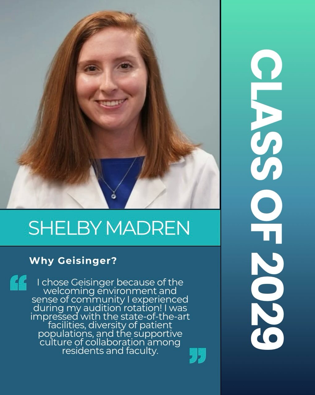 Say 👋 to our class of 2029. Next up, Dr. Shelby Madren!