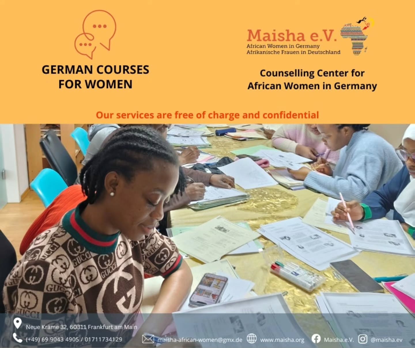 Need support? We are here for you. ❤️
Maisha e.V. offers free and confidential counselling for African women in Germany.
We listen, support and help you find solutions.
📍 Frankfurt am Main
🌐 www.maisha.org
***
Brauchen Sie Unterstützung? Wir sind für Sie da. ❤️
Maisha e.V. bietet kostenlose und vertrauliche Beratung für afrikanische Frauen in Deutschland.
Wir hören zu, beraten und begleiten Sie.
📍 Frankfurt am Main
🌐 www.maisha.org
#maishaev #beratung #afrikanischefrauen #frankfurt #africanwomen counselling support