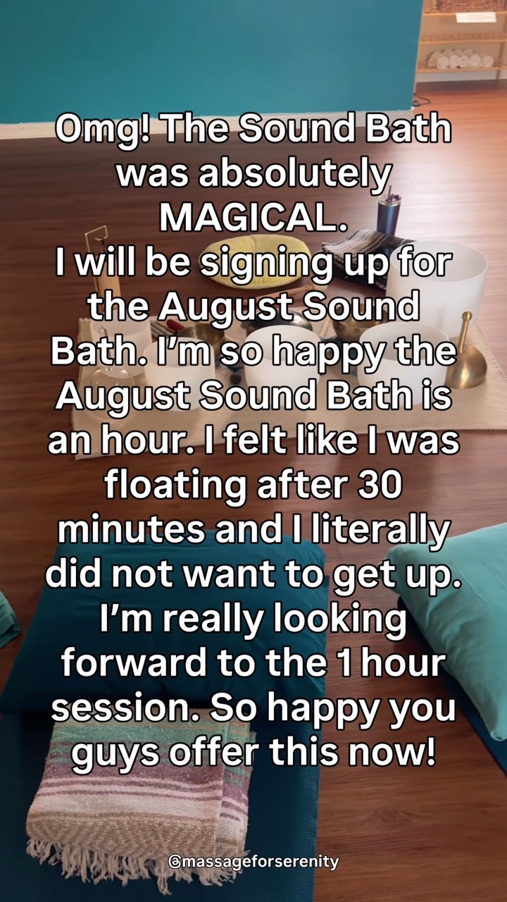 Pause to read some of the feedback we received for the July 26th sound bath! 🤗 “Magical” was the most commonly used word to describe the experience!
.
The next sound bath is Sun August 30th at 6:30pm. This will be an hour session.
.
In order to keep the session comfortable, space is limited. Secure your spot now. Sign up online to experience the “magic”! 😊 @massageforserenity
.
.
www.massageforserenity.com/yoga.
.
.
#soundbath #soundhealing #soundbathmeditation #fyp #alexandriava