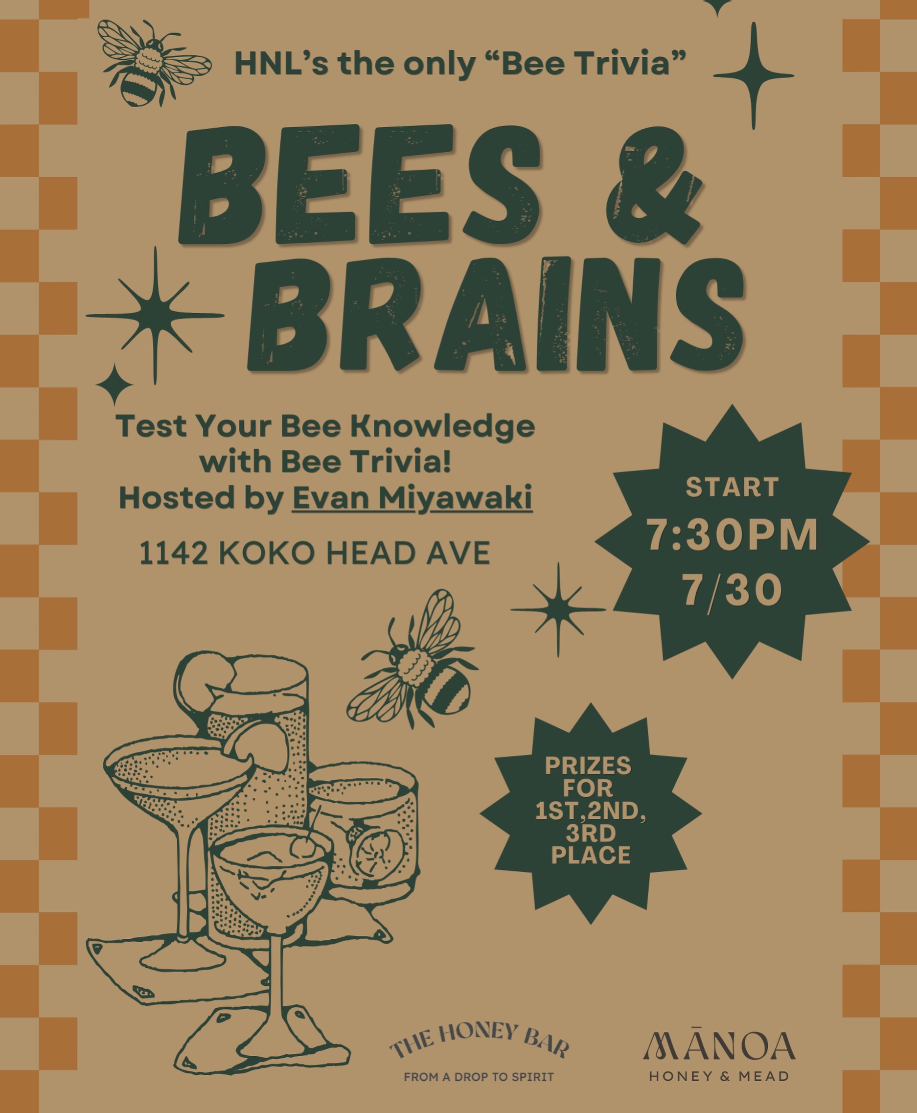 okay okay! We heard you! Honolulu’s only, Bees & Brains, Bee trivia night is BACK!! Hosted by Evan Miyawaki! Starting at 7:30 pm on Thursday, July 30th at The Honey Bar in Kaimuki!
Grab your trivia group and start studying!
See you there!
(p.s. we run out of tables quick! please note it is first come first serve! Try and get here early to secure a good spot!)
#manoahoneymead #keepitkaimuki #trivianight