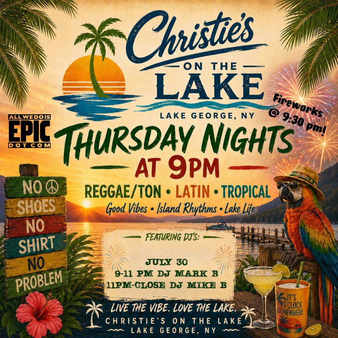 It’s a vibe all weekend at @christiesonthelake with DJs Mark and @epicdjmikeb Get in early and get ready to get crazy!! #allwedoisepic