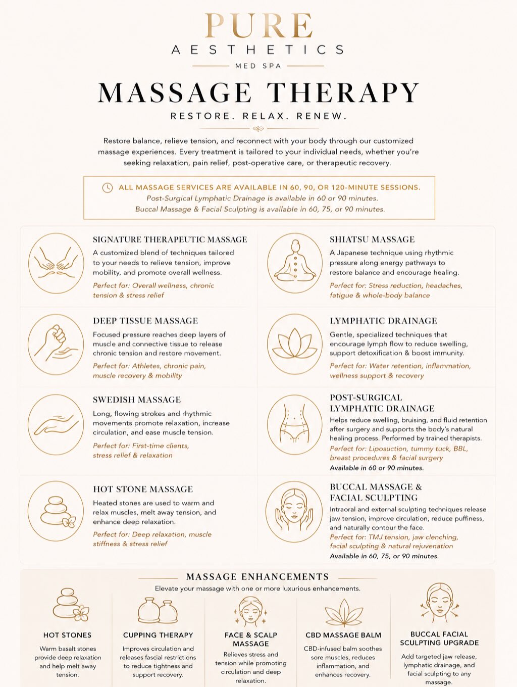 Restore. relax. Renew. Experience massage therapy tailored exclusively to you. #massage #pureaesthetics #northmyrtlebeach #medspa