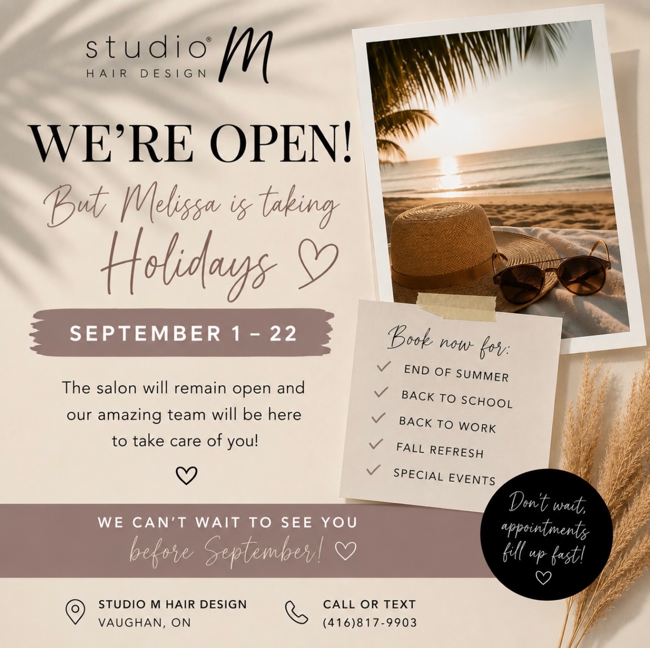 If you haven’t booked your appointment yet, be sure to call or text ☀️🏖️