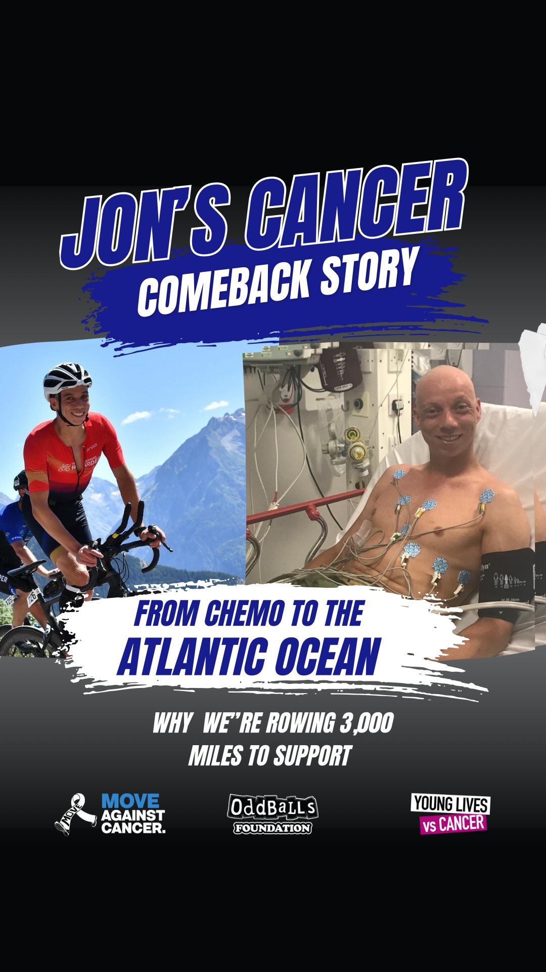 This is why we row.
Before Coastal Commanders. Before the Atlantic. Before 3,000 miles at sea… there was a bikepacking trip through Morocco.
This is Jon’s story.
In 2019, I was 33 and in the best shape of my life. Three weeks into cycling across the Moroccan desert and the Atlas Mountains, I developed an ache that I put down to long days in the saddle.
When I finally stopped for a proper shower, I realised something wasn’t right.
Shortly after returning home, I was diagnosed with stage 2 testicular cancer. It had spread to my lymph nodes, and I needed nine weeks of chemotherapy.
I decided I wasn’t going to let cancer define me.
Before every chemotherapy session, I went for a run. Not because I felt amazing, but because it gave me purpose, routine and a sense of control when everything else felt uncertain.
A month after finishing treatment, I completed the Serpentine Swim. A few weeks later, I ran the Exeter Half Marathon. Within a year, I was fitter than ever.
That experience is one of the biggest reasons we’re taking on the World’s Toughest Row.
We’re rowing 3,000 miles across the Atlantic to support Move Against Cancer, Young Lives vs Cancer and The OddBalls Foundation—helping people stay active during treatment, supporting young people and families affected by cancer, and raising awareness of testicular cancer so more men check themselves and catch it early.
If sharing my story encourages just one person to check themselves, keep moving through treatment, or support someone facing cancer, then it’s worth it.
This is why we row. 🌊
@moveagainstcancercharity
@younglivesvscancer
@oddballsfdn