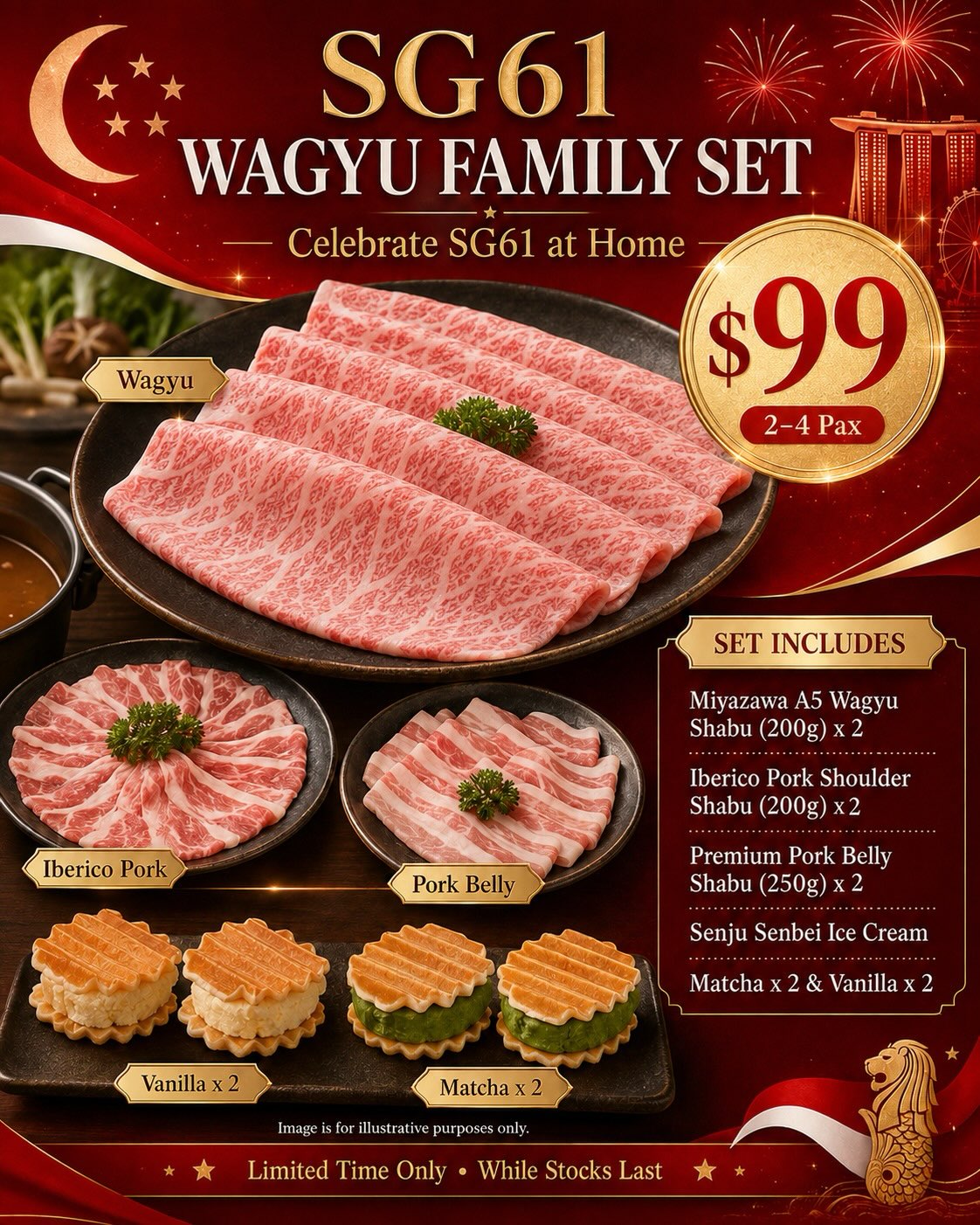 🇸🇬 SG61 Premium Shabu Bundles are here!
Celebrate SG61 at home with premium shabu sets made for sharing.
🥩 Wagyu Family Set — $99
Perfect for 2–4 pax, featuring Miyazawa A5 Wagyu Shabu, Iberico Pork, Premium Pork Belly, and Senju Senbei Ice Cream.
🥢 Premium Shabu Set — $169
Perfect for 4–6 pax, featuring Namiki Ribcap, Miyazawa A5 Sirloin, Iberico Pork, Premium Pork Belly, Japanese ice cream, and Cream Cheese & Dried Fruit Pie.
Perfect for hotpot nights, family dinners, and National Day celebrations at home.
⏳ Limited time only. While stocks last.
🚚 Free delivery with min. spend of $150.
Shop Now 🛒 https://take.app/dotzu/c/cms5eswvl00000bhzcggmorxe
#SG61 #ShabuShabu #NationalDaySG #SingaporeFoodies