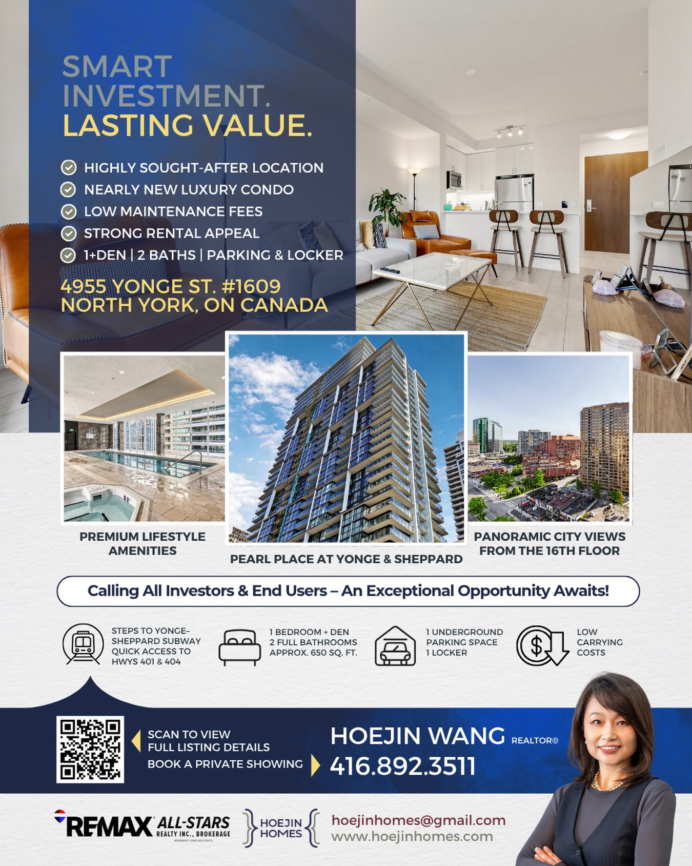 🏙️ Calling All Investors & End Users – An Exceptional Opportunity Awaits at Pearl Place | Yonge & Sheppard
Looking for a condo in one of North York’s most sought-after neighbourhoods? This luxury suite at Pearl Place checks all the boxes for investors and future homeowners alike.
✨ Property Highlights
• 1+1 bedroom suite
• 2 full bathrooms
• 1 parking space + 1 locker
• 16th floor with stunning city views
• Bright, open-concept layout
• 9-ft ceilings & floor-to-ceiling windows
• Modern kitchen with quartz countertops & stainless steel appliances
📍 Prime Location
• Steps to Yonge–Sheppard Subway Station
• Easy access to Highways 401 & 404
• Minutes to North York Centre
• Close to shopping, grocery stores, restaurants, parks, schools & everyday amenities
🏢 Hotel-Inspired Amenities
• Indoor pool
• Whirlpool & sauna
• Fitness centre
• Party room & theatre
• Guest suite
• 24-hour concierge
💡 Why Investors Should Take Notice
• Highly desirable Yonge & Sheppard location
• Strong rental demand from professionals
• Rare suite with both parking and locker
• Functional 1+1 layout with 2 full bathrooms
• Excellent long-term investment potential
Whether you‘re expanding your investment portfolio, purchasing your first property, or looking to downsize without compromising on lifestyle, this is an opportunity worth exploring.
📩 DM me for more information or to book your private showing.
#YongeAndSheppard #NorthYorkCondo #TorontoRealEstate #CondoForSale #InvestmentProperty
Helping people find homes that support fulfilling lives.
Hoejin Wang | Hoejin Homes
RE/MAX All-Stars Realty Inc.
Stouffville & York Region REALTOR®
📱 | DM Hoejin
📞 | 416.892.3511
📧 | hoejinhomes@gmail.com
💻 | hoejinhomes.com