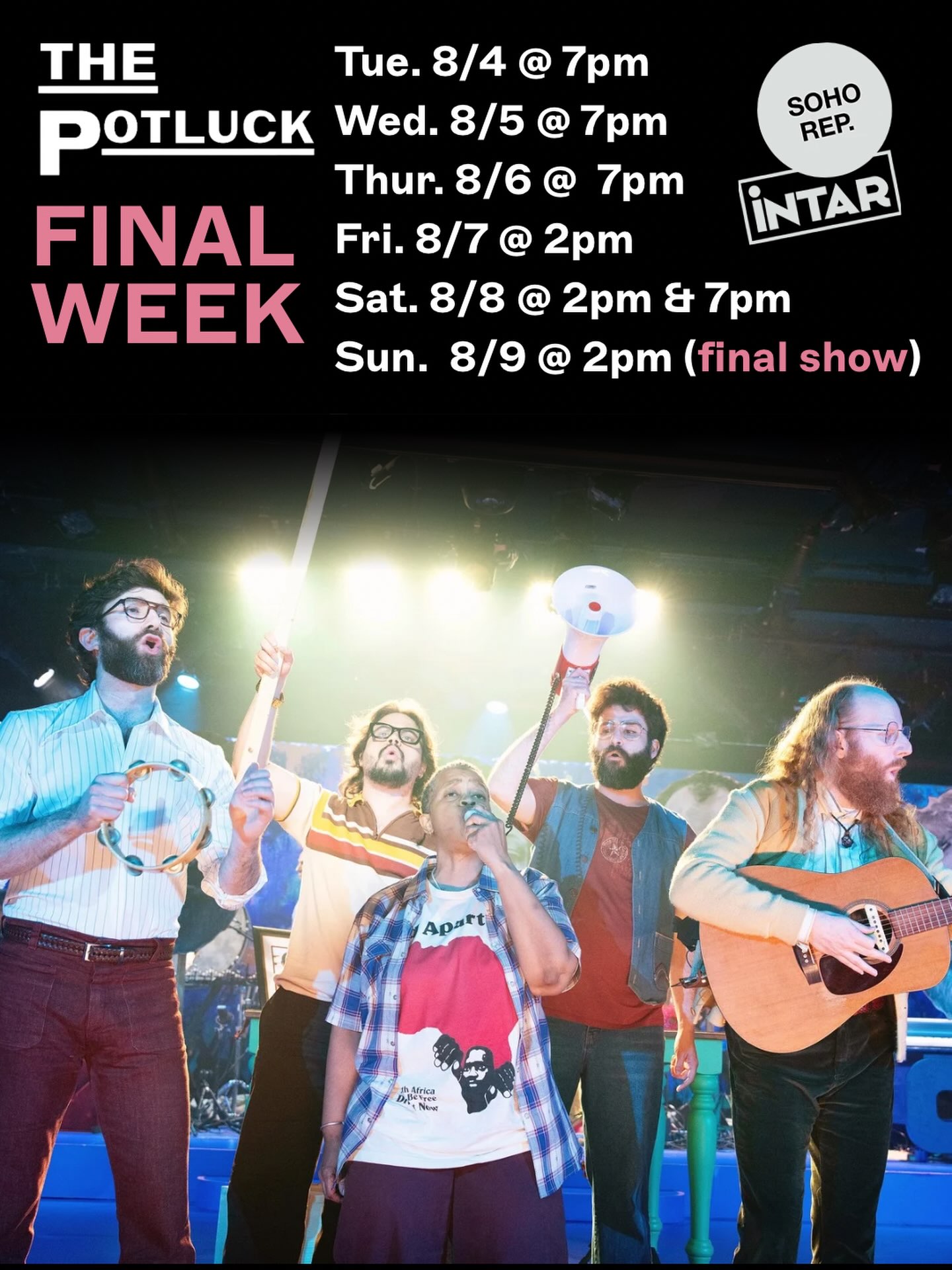 ‼️This week is your last chance to experience The Potluck before we must close August 9. Don’t miss what critics are calling “the best new musical of the year”🚨
Get your tickets now at sohorep.org before they’re gone.