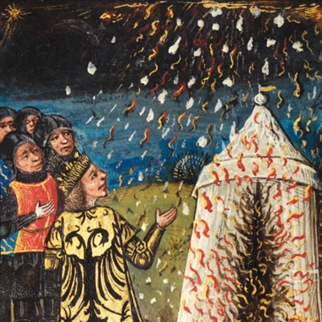 Un triste écho à l'actualité... Les tentes d'Alexandre le Grand dévorées par les flammes, tandis qu'à proximité, des hommes et des femmes amphibies demeurent paisiblement dans les eaux dans L'Histoire des batailles d'Alexandre le Grand, manuscrit enluminé flamand de la fin du XVe siècle. Bibliothèque nationale du Pays de Galles, manuscrit Peniarth 481D.
#medievalmanuscript #illuminatedmanuscript #medievalart #medieval #fire