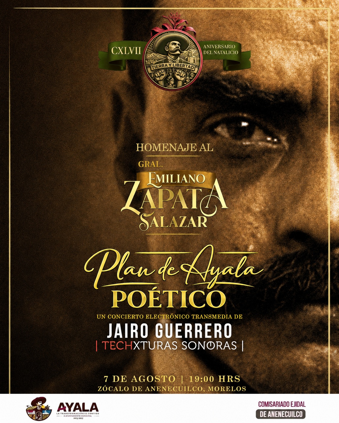 El próximo 8 de agosto se conmemora el CXLVII Aniversario del Natalicio del Gral. Emiliano Zapata Salazar, una de las figuras fundamentales de la memoria histórica de México.
En el marco de esta fecha, y de la mano de la Secretaría de Cultura de Morelos, el Comisariado Ejidal de Anenecuilco y su presidenta municipal @nayemerida , he sido invitado para presentar un recital / concierto electrónico transmedia muy especial el viernes 7 de agosto en Anenecuilco, la tierra natal de Zapata.
Se trata de Plan de Ayala Poético, un recital transmedia creado desde el espíritu de Techxturas Sonoras, mi proyecto dedicado a rendir homenaje a la memoria literaria de México a través de la música electrónica, la palabra y las visuales creadas especialmente para cada puesta en escena.
Esta vez, esa memoria se acerca al Gral. Emiliano Zapata Salazar y al Plan de Ayala. Para desarrollar el recital, seleccioné algunos puntos de este documento histórico y los reimaginé desde la escritura poética, como poemas sobre la tierra, la restitución, la esperanza, la dignidad, la memoria y el arraigo; y desde allí construí un recorrido sonoro electrónico y visual.
Este recital ha significado varios meses de trabajo y creación. Ha sido un reto y una responsabilidad profundamente hermosa recibir, como artista, la encomienda de acercarme desde un lenguaje contemporáneo a una de las figuras más importantes de nuestra historia.
El próximo viernes, las palabras del Plan de Ayala volverán a escucharse en la tierra de Emiliano Zapata.