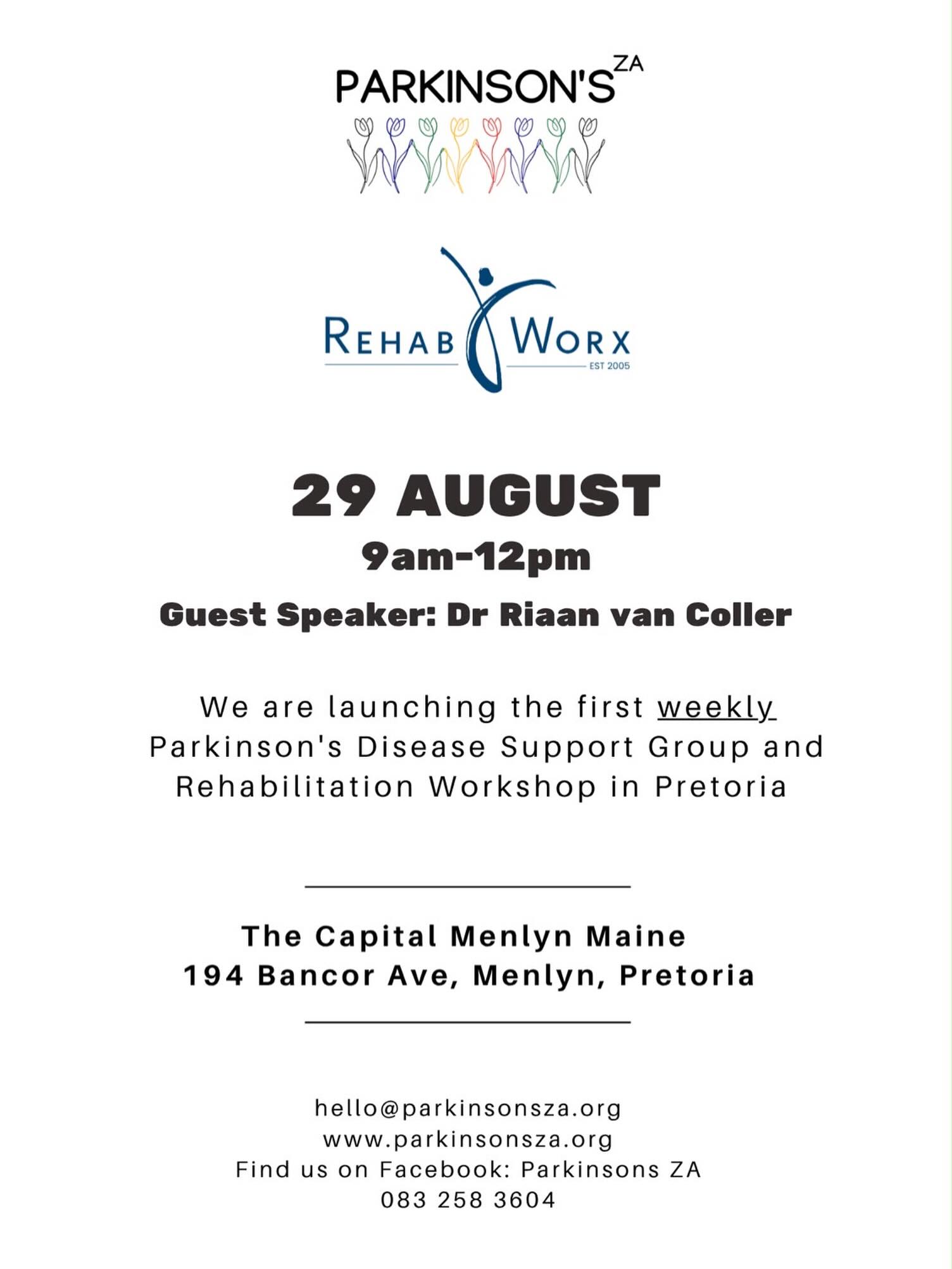 BREAKING NEWS: š£ WE ARE COMING TO PRETORIA
Weāve partnered with @rehabworx to bring our FREE weekly workshops to the Pretoria community ā built on the multidisciplinary model of care developed by the @parkinsonssocietyindia
If you or a loved one is living with Parkinsonās in Pretoria or surrounds, join us for our launch on Saturday 29 August. Details above šš