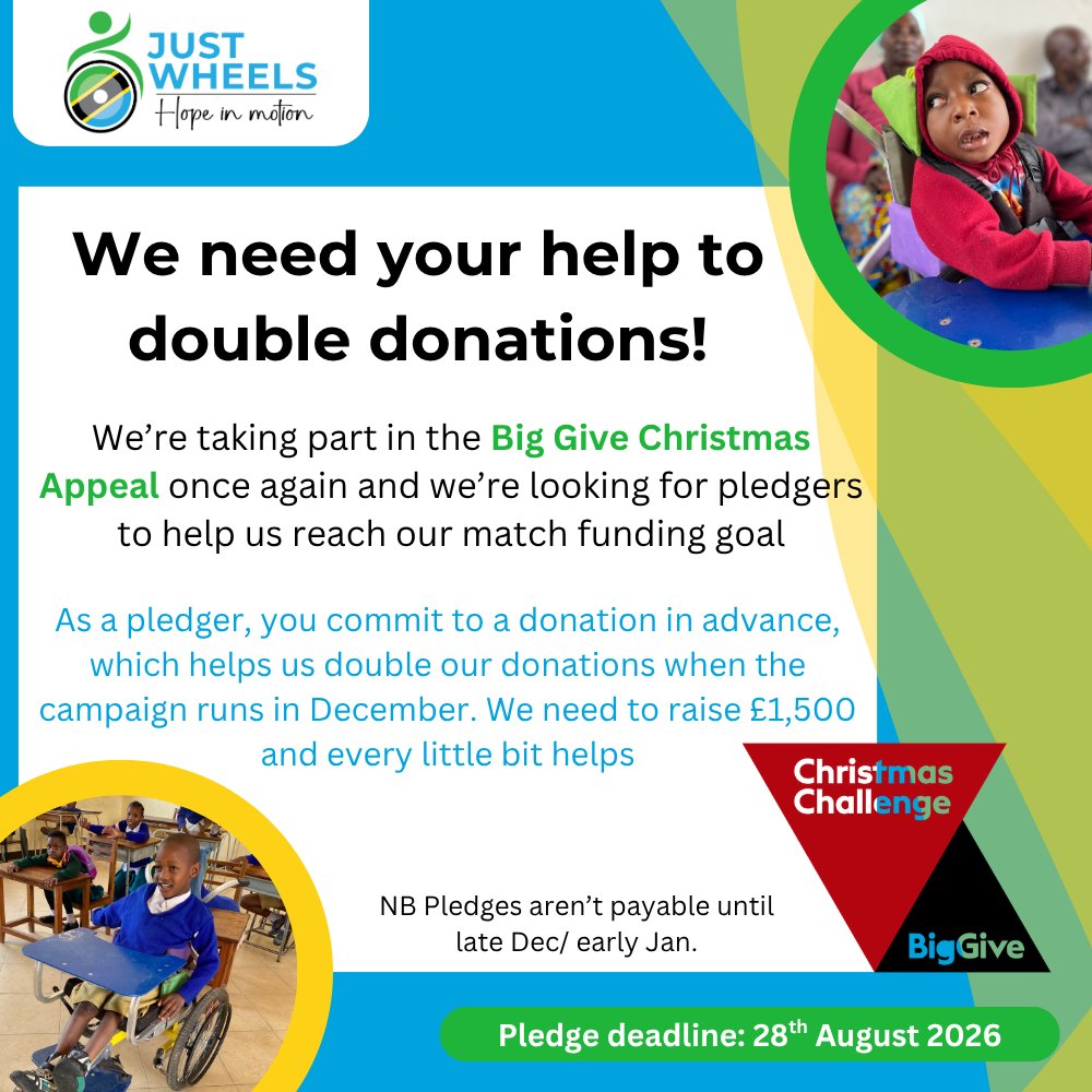 We know it doesn't feel much like Christmas, but...it's that time of year again, where we start to look for Pledges in readiness for the Big Give Christmas Appeal. It's very simple: if you would like to support us, you Pledge now and if we succeed in getting a matched funding champion, then we proceed to the Christmas Appeal in December and you release fund to us after the campaign closes. Last year this appeal raised over £8,000 for Just Wheels - we REALLY appreciate any support you are able to offer either now or during the appeal in December. LInk in bio