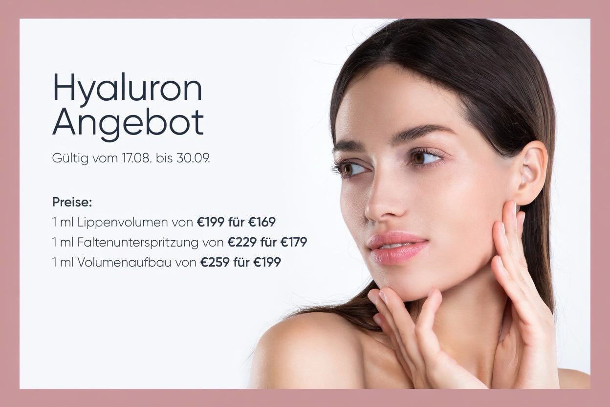 Unser Sommer-Sale ist wieder da!
• Lippenvolumen mit 1 ml hochwertiger Hyaluronsäure von €199 für €169,
• 1 ml Faltenunterspritzung von €229 für €179und
• 1 ml Volumenaufbau von €259 für €199.
Das Angebot gilt vom 17.08. bis 30.09.
Tel. und WhatsApp: 0173-6612121
E-Mail: info@hhmedica.com
#hyaluron #lipfillers #faltenunterspritzung #filler #hyaluronsäure