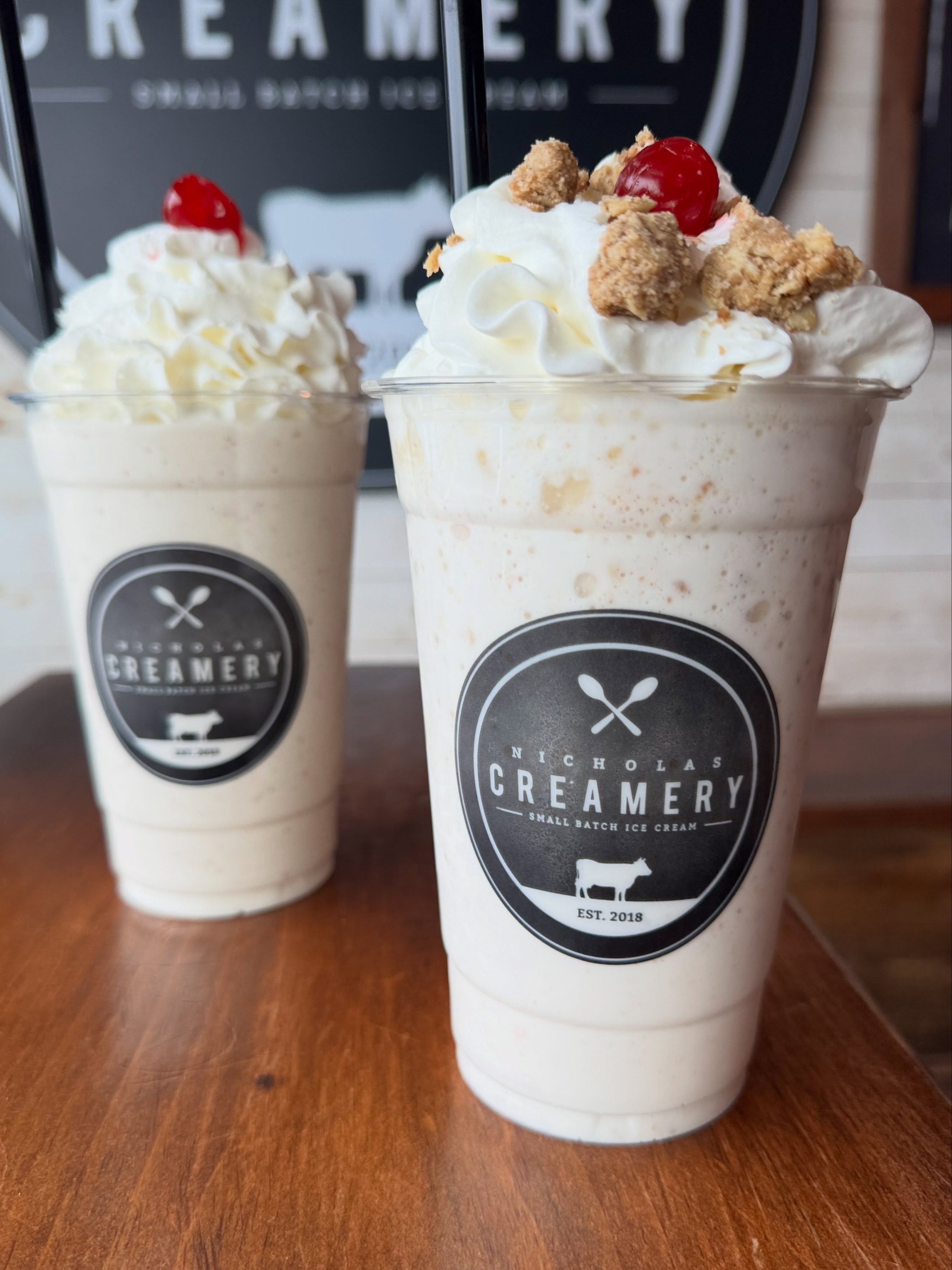 Crumble and get it! 😉🥤 We’re halfway through the week, and we think that’s the perfect excuse to treat yourself to a milkshake loaded with whipped cream, homemade oatmeal crumble, and a cherry on top. 🍒
North Brunswick, Wall, Middletown, Fair Haven, Tinton Falls, Atlantic Highlands and Long Branch are open 11am-10pm! Come say hi!
#nicholascreamery #milkshakes #homemadeicecream