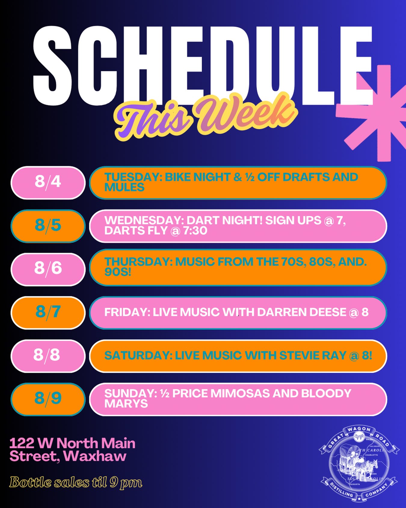 Schedule for this week! Come see us!