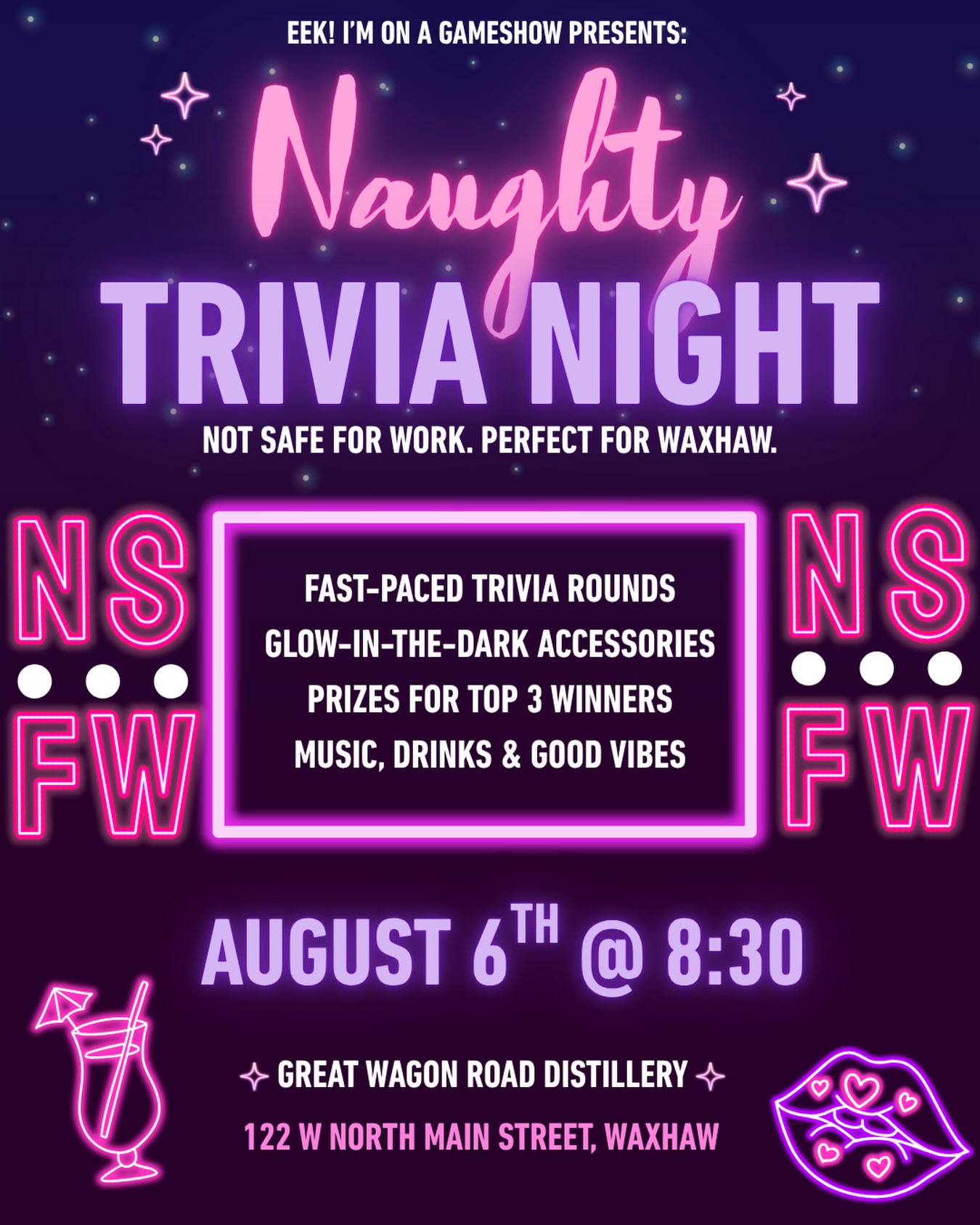 It’s back! Naughty Trivia at GWR tonight! Come out for fun, laughs, and great drinks 🍹