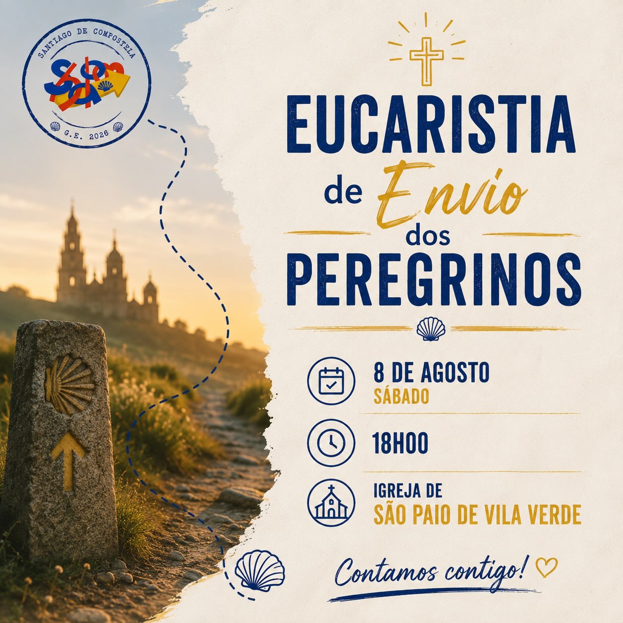 Falta muito pouco para o GE’26 ❤️💙
No Sábado, às 18h, na Igreja Paroquial de Vila Verde, temos a Eucaristia de Envio dos Peregrinos!
Juntem-se a nós 🔜👣