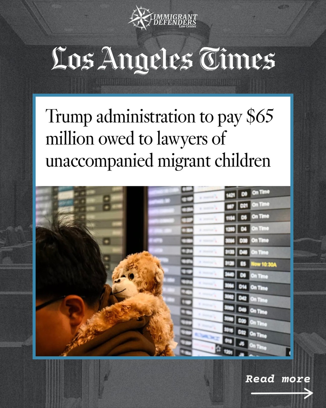 Children's rights are not optional.
For nearly nine months, attorneys across the country kept showing up for children fleeing abuse, trafficking, persecution, and violence ā even as the government failed to pay for services already provided and ultimately allowed the longstanding legal-services contract to expire.
āWhile the government withheld funding in defiance of its obligations, children were left to face deportation proceedings alone, and some potentially returned to the very abuse, persecution, and danger they fled,ā ImmDef director of litigation & advocacy Alvaro M. Huerta told the @latimes.
We have already seen what is at stake when children are pushed into deportation proceedings without independent counsel. No child should be expected to navigate an adversarial immigration system alone, left to face a trained government attorney who's trying to deport them, without someone whose sole responsibility is protecting that childās rights and interests by their side.
šRead the full Los Angeles Times article: tinyurl.com/mud45f67
#ProtectKids #NoImmigrantStandsAlone #DueProcessForAll #FundLegalServices #KeepKidsSafe
