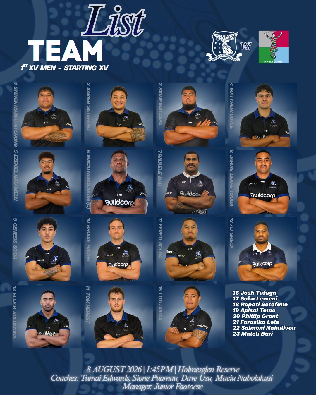 ๐ง๐๐๐ ๐๐๐ฆ๐ง | ๐๐๐ ๐ ๐๐๐ฌ ๐๐๐ค
Another big day of rugby ahead as we hit the field at Ashwood Reserve! ๐ฅ
โ๏ธ 3rd Grade ๐ Quinns
๐ฅ 10:30 AM
โ๏ธ Development ๐ Power House
๐ 12:00 PM
โ๏ธ 1st Grade ๐ Quinns
๐ 1:45 PM
๐ Ashwood Reserve, Holmesglen โ Field 1
Three teams. One club. One mission. ๐๐ค
Get down, get loud and back the boys! ๐ฃ๏ธ๐ฅ
#MURFC #GameDay #TeamList #ChasingNike ๐๐ค