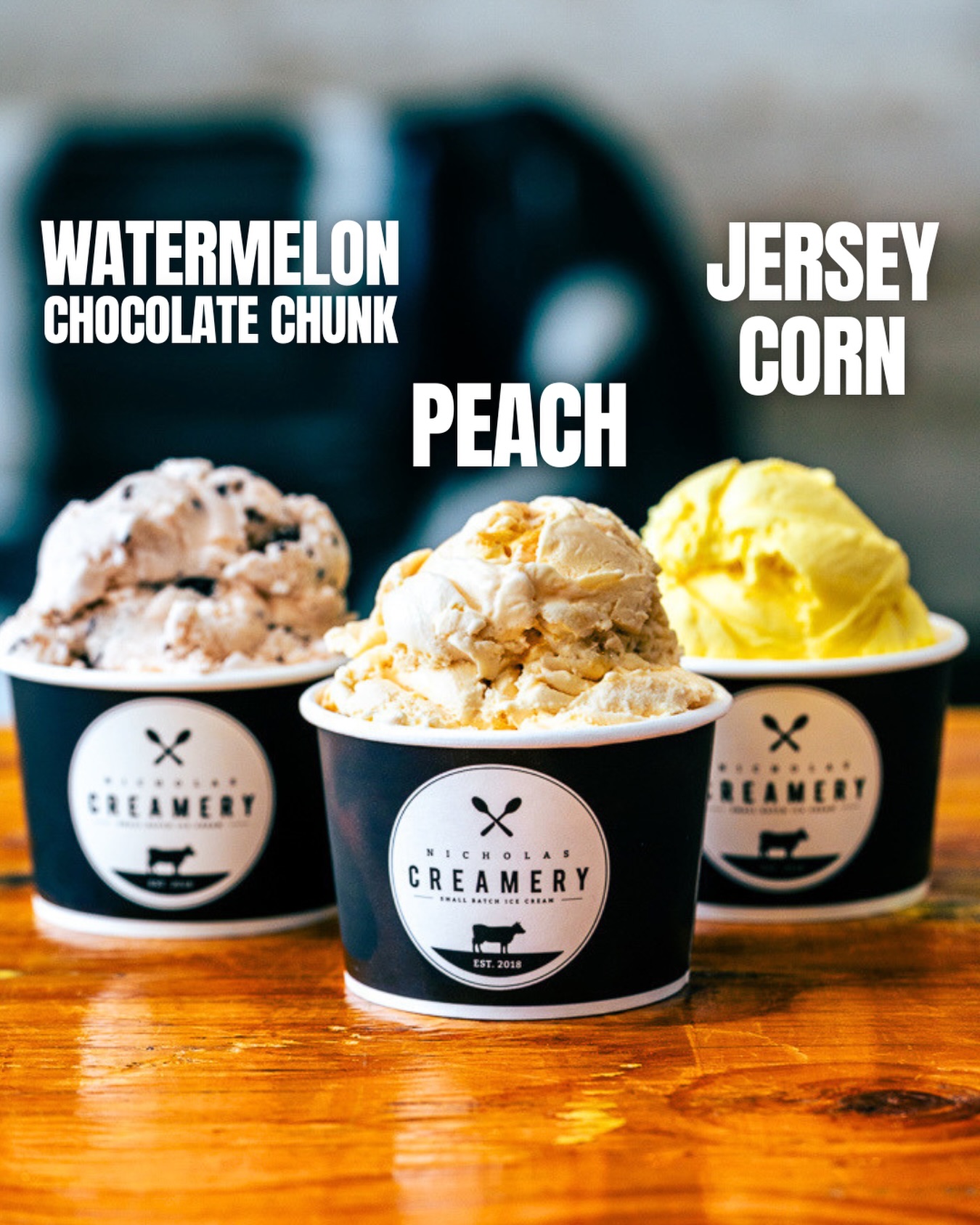 A Jersey summer calls for homemade Jersey flavors. 🧑🌾 Fresh, seasonal, and made with local ingredients that make New Jersey the Garden State for a reason. 🫶
🍉 Watermelon Chocolate Chunk: Watermelon puree blended with our Homemade Sweet Cream ice cream and handfuls of chocolate chunks
🍑 Peach: Homemade Peach sweet cream ice cream with a jammy peach swirl
🌽 Jersey Corn: Homemade Sweet Cream ice cream with a corn pudding swirl
Open 11am-10pm!
📍Long Branch (444 Ocean Ave N)
📍Fair Haven (586 River Road)
📍Atlantic Highlands (84 First Ave)
📍Middletown (1500 Route 35)
📍Tinton Falls (1201 Sycamore Ave)
📍Wall (2435 Route 34)
📍North Brunswick (224 Grand Ave)
#nicholascreamery #gardenstate #jerseycorn #jerseypeaches