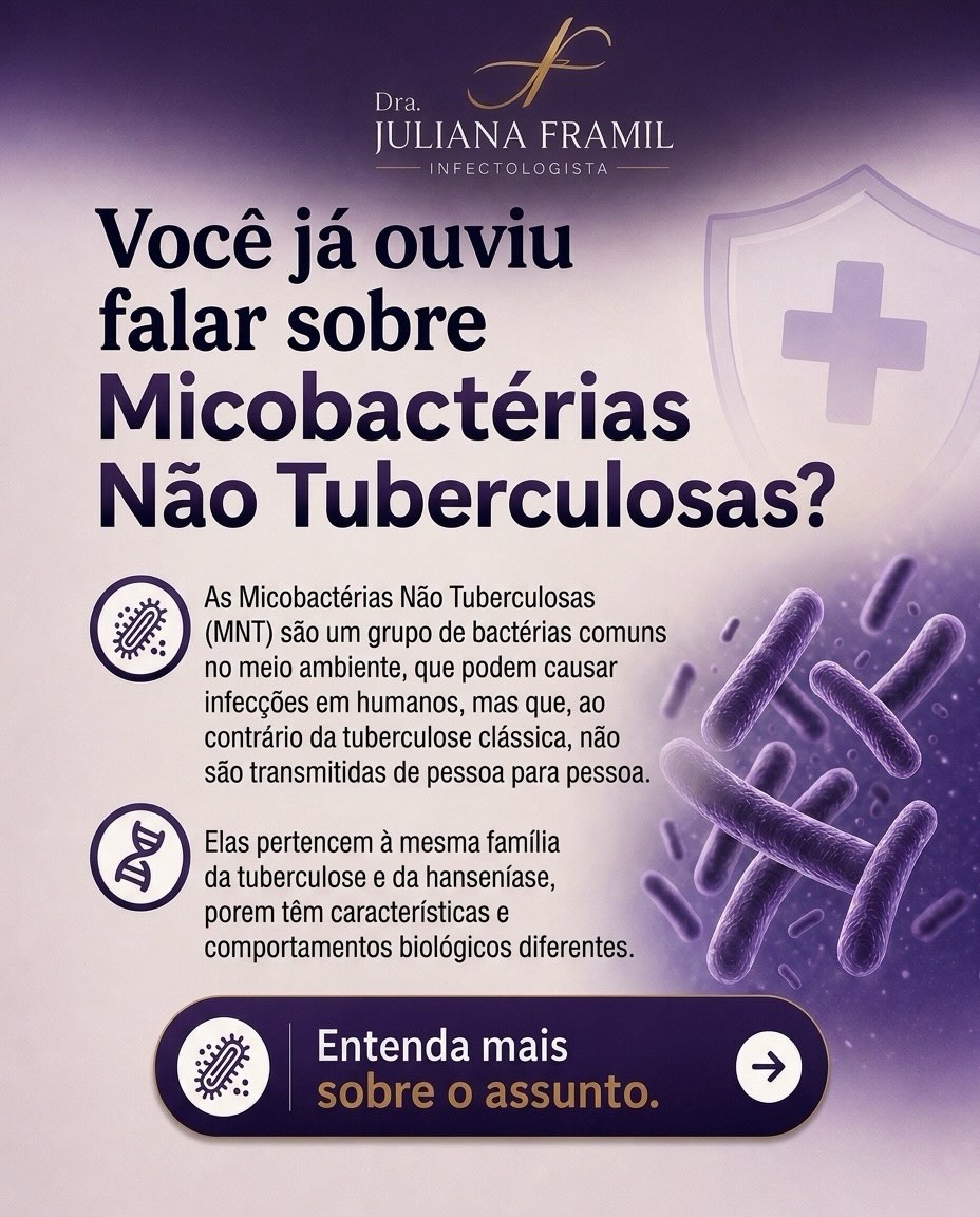 Micobactérias não tuberculosas (MNT): um desafio crescente na Infectologia!
Presentes no meio ambiente, essas micobactérias podem causar infecções pulmonares, cutâneas e disseminadas, especialmente em pessoas com doenças pulmonares prévias ou imunossupressão. O diagnóstico correto é fundamental para um tratamento adequado.
Encaminhe este post para quem precisa saber mais sobre o tema!
Dra Juliana Framil
CRM 151988
📍Inspire Clínica @in.spireclinica
Rua Joaquim Floriamo, 1052, Cj 22. Itaim Bibi.
📲 (11)93388-8689
#micobactériasnãotuberculosas #infectologia #saúde #educaçãoemsaúde