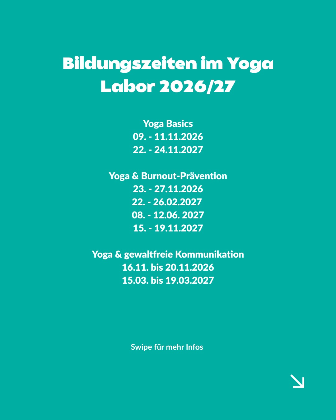 Plan früh. Dein zukünftiges Ich wird's dir danken. 🌿
Bildungszeit ist eine der einfachsten Möglichkeiten, dich während der Arbeitszeit weiterzubilden – und trotzdem wird sie oft viel zu spät geplant.
Unsere anerkannten Bildungszeiten in Berlin verbinden Yoga mit fundiertem Wissen zu Burnout-Prävention, Stressmanagement und Gewaltfreier Kommunikation. Modern, praxisnah und wissenschaftlich fundiert lernst du, wie Körper, Atem, Nervensystem und Kommunikation zusammenwirken – und wie du dieses Wissen direkt in deinen Berufs- und Lebensalltag integrieren kannst.
Wichtig: Plane rechtzeitig. Arbeitgeber benötigen in der Regel etwas Vorlauf für die Genehmigung deiner Bildungszeit. So hast du genügend Zeit, das Thema auszuwählen, das wirklich zu dir passt.
📅 Unsere Bildungszeiten 2026/27:
🧘 Yoga Basics
🌿 Yoga & Burnout-Prävention
💬 Yoga & Gewaltfreie Kommunikation
Alle Termine und Infos findest du auf unserer Website. Wir freuen uns auf dich!