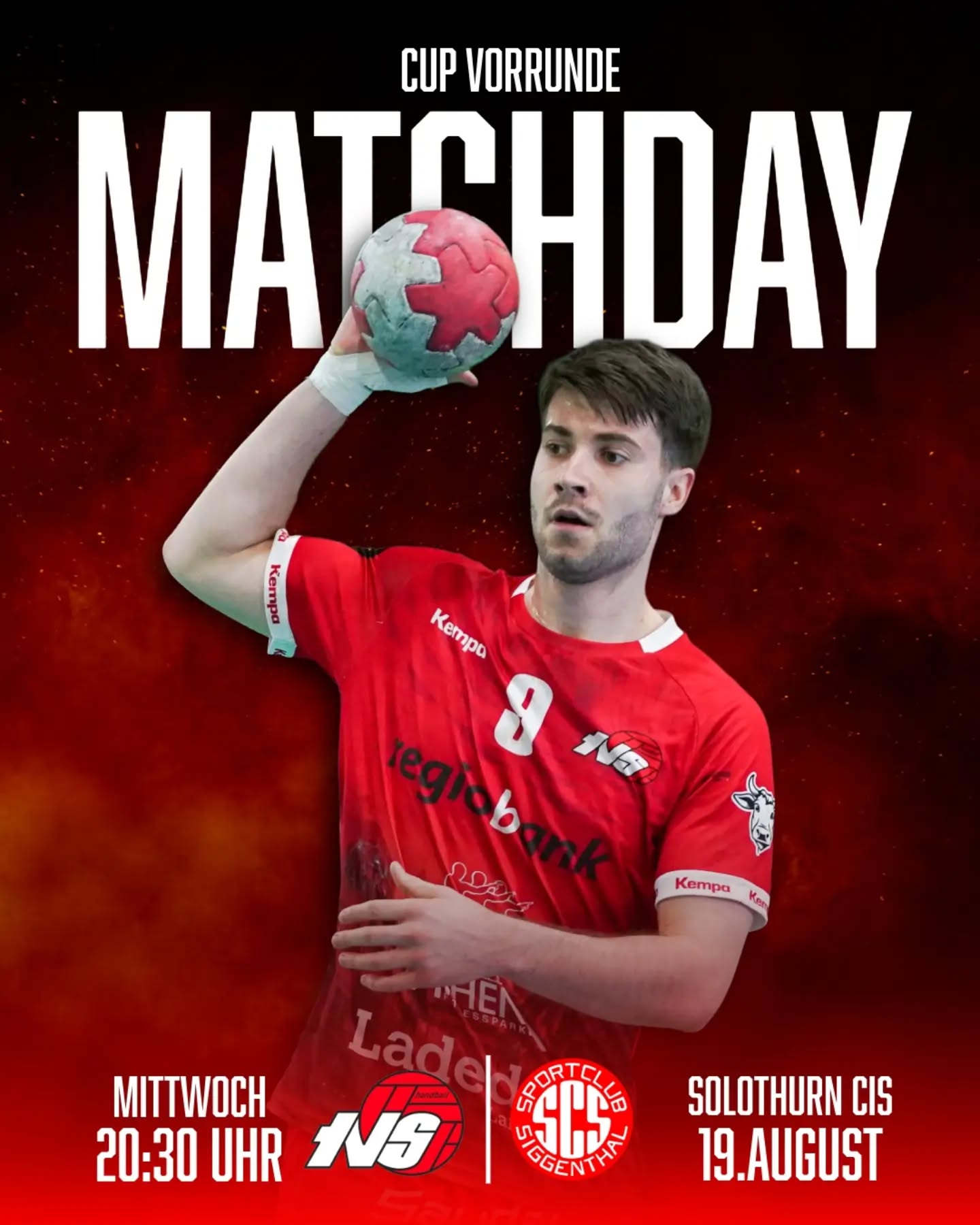 CUP-Abend gegen NLB-Aufsteiger! 🏆
Am Mittwoch empfängt der TV Solothurn im Cup den @sc_siggenthal 🤾♂️
📅 Mittwoch, 19. August 2026
⏰ 20:30 Uhr
🤾♂️ TV Solothurn vs @sc_siggenthal
📍 CIS, Solothurn
#hoppsoledurn #handballschweiz #tvsolothurn