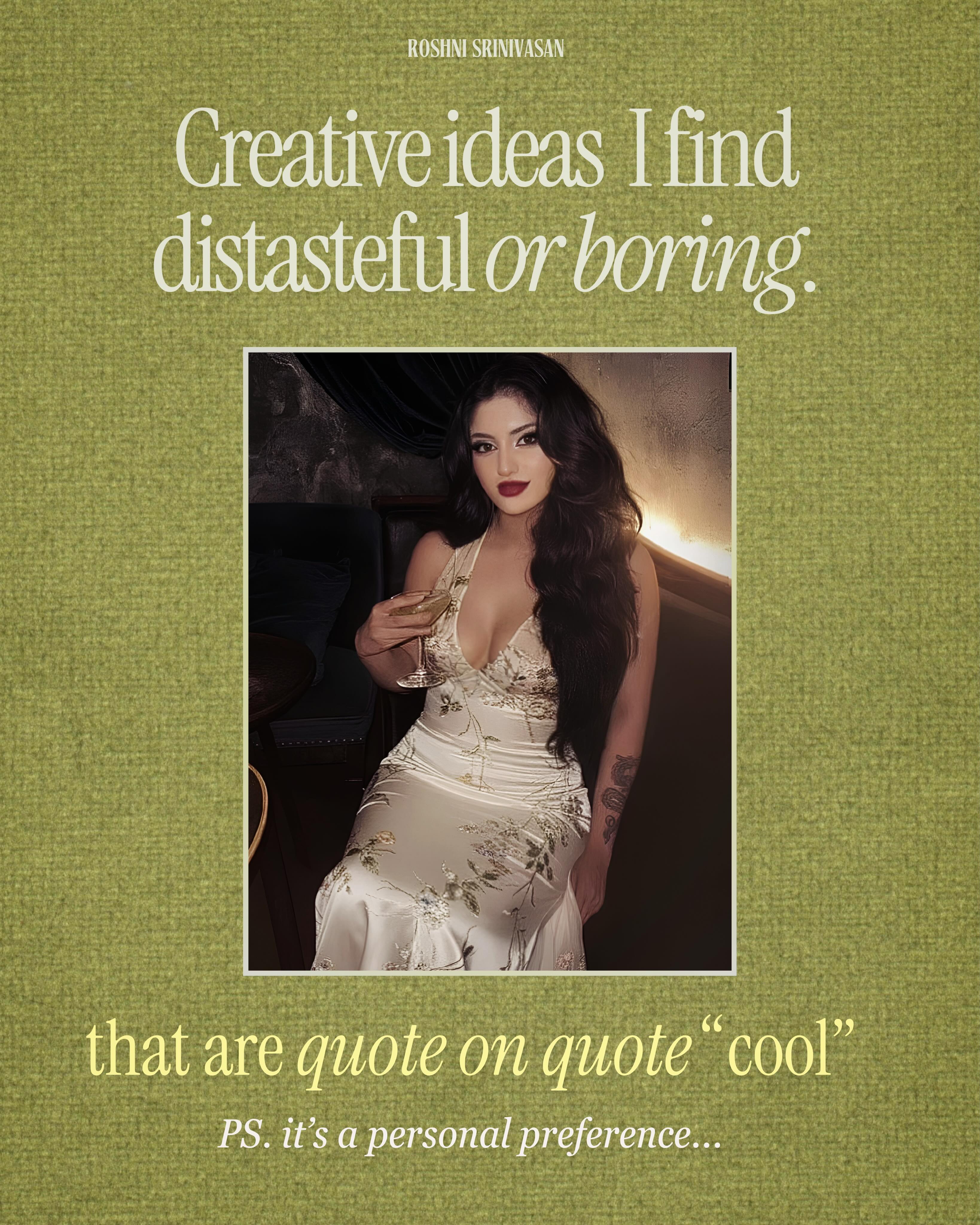 Unpopular opinion: most “cool” creative direction is just template dressed up as originality.
We’re out here doing:
- the same 5 thumbnail templates
- founder-talking-to-camera as a personality substitute
- “aesthetic” food flatlays that say nothing
- fast-cut editing because attention spans, apparently
- “corporate baddie” energy to sell an agency that has no soul
None of this is creative direction. It’s pattern matching dressed up as strategy.
Real creative work doesn’t look like everyone else’s feed. It looks like a point of view.
What’s a “cool” trend you’re tired of seeing? Drop it below
#creativedirection #contentstrategy #marketingtrends2026 #founderbrand #creativeeconomy creative entrepreneur creative studio creative marketing creative agency luxury branding branding ideas taste maker