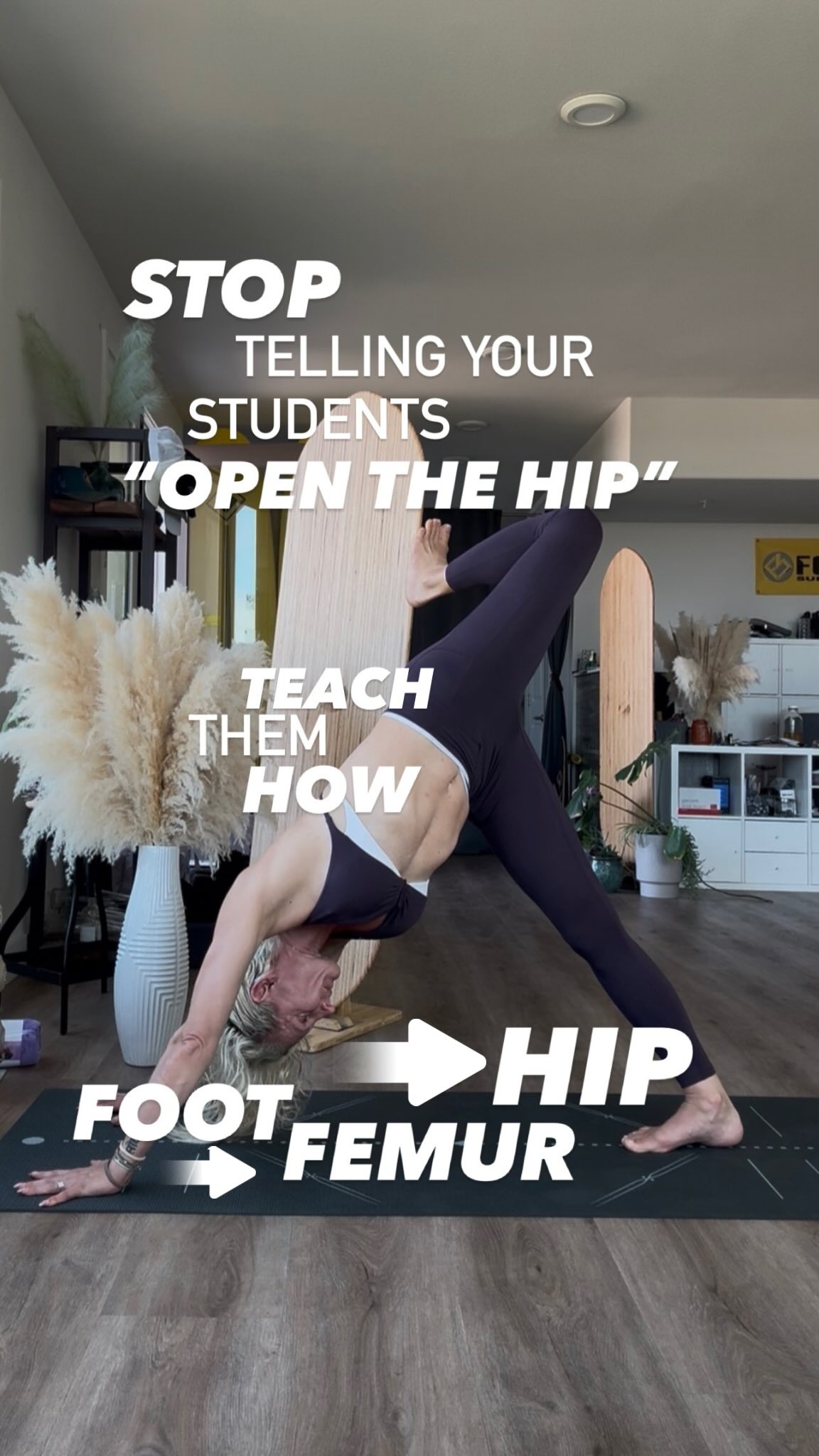 **Stop telling students to “OPEN THE HIP.” Teach them HOW.**
One of the biggest teaching mistakes I see is asking students to create an action at the hip without teaching them where that movement starts.
**The FOOT comes first. The FEMUT follows. The HIP responds.**
When you teach the rotation from the ground up, students can actually *FEEL* how the movement is created instead of forcing the hip into a shape.
Here are 3 ways I teach hip opening:
→ Micro Airplane → Modified Side Plank
→ Supported Warrior III → Supported Half Moon
→ Micro Scorpion Dog → Scorpion Dog
And WATCH the **LAST ONE** closely. 👀
It’s not just about getting into the pose.
It’s about teaching the body **HOW TO ORGANIZE THE MOVEMENT.**
**STOP teaching the SHAPE. START teaching the MECHANICS.**
Save this for your next class and share it with a teacher who wants to teach beyond the pose.
#YogaTeachers #YogaTeacherTraining #YogaBiomechanics #IntelligentMovement #FlowAndElevate