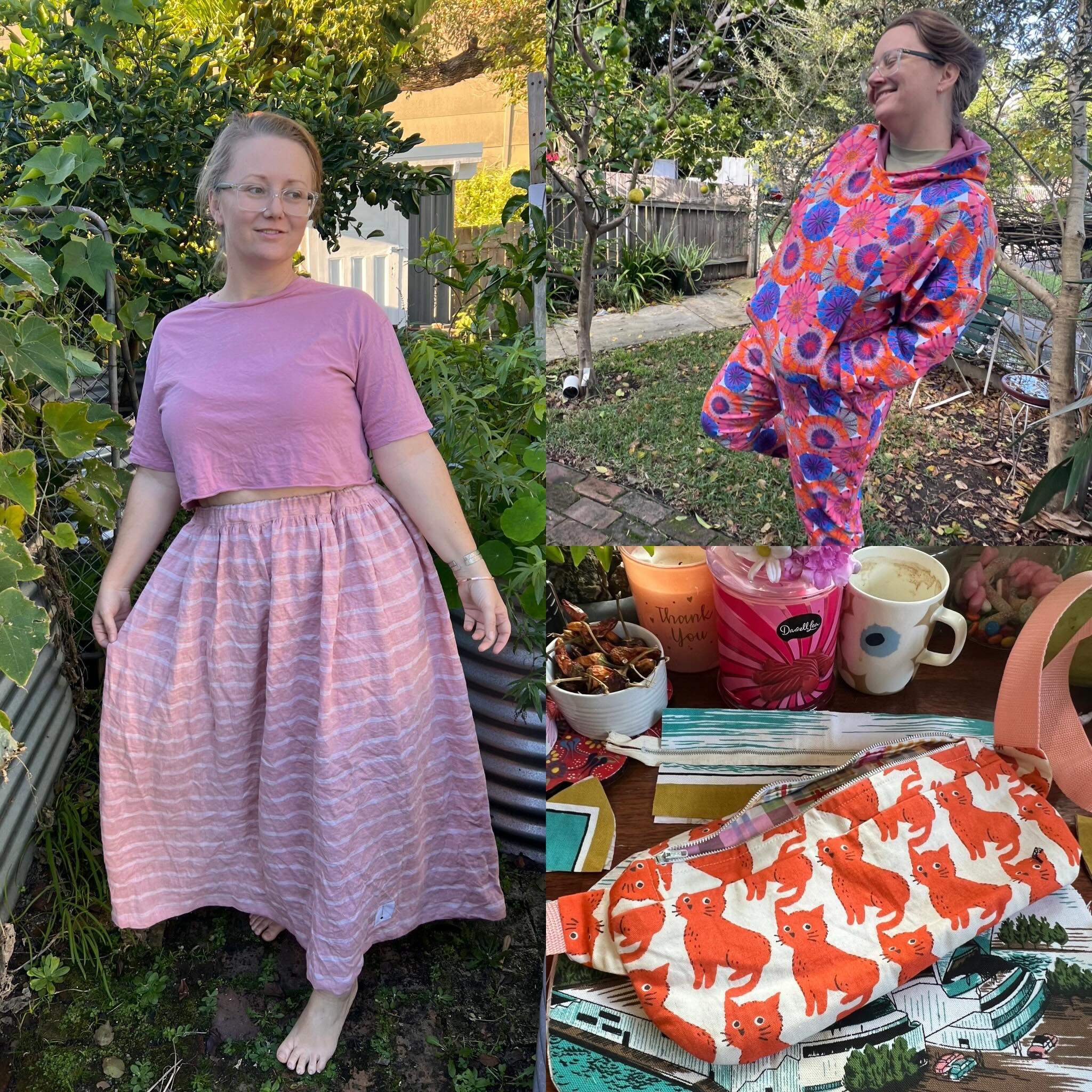 A little late, but better than never!
My makes for the month of July!!
🌸 self drafted skirt in a hand along linen bed sheet
🌸 @peppermintmagazine latest pattern, the Wattle tracksuit made up in some fabric from deep in my stash
🌸 a pattern I’m working on, the down under bumbag- I actually made like 5 of these, as I work on the prototype.
I know I’m re-inventing the wheel, with the bum bag, there are so many great patterns out there- but I want to teach this pattern as a class- so I need to have developed the pattern. Also when teaching, it helps to have done the steps of the make like a gajillion times!
I was just not well this month, but I am glad to feeling my energy back!!
#sewing