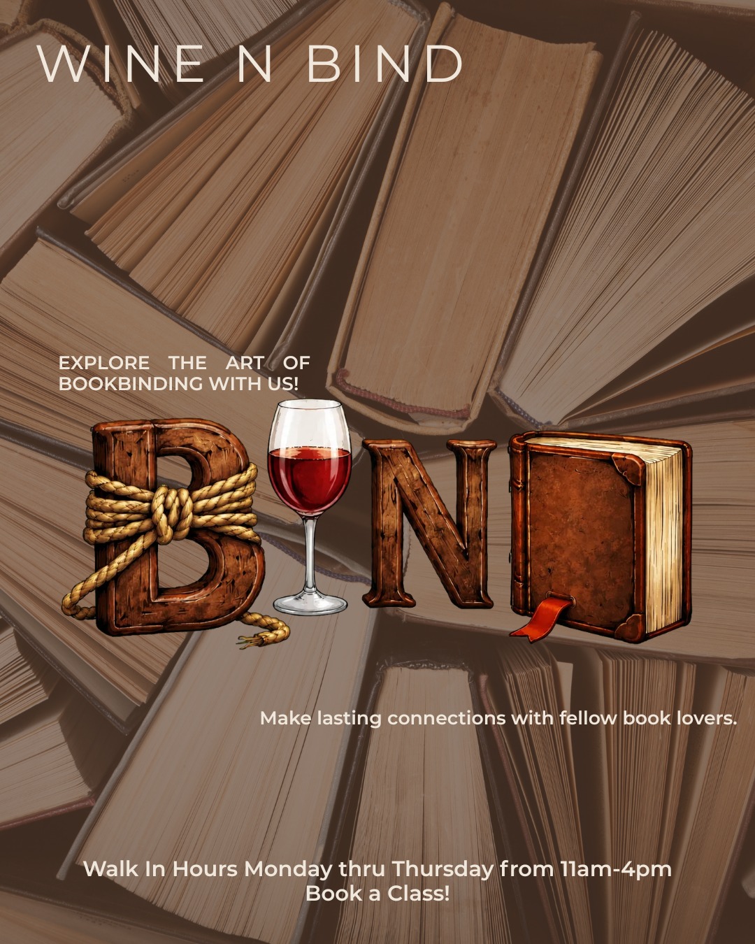 šāØ Calling all book lovers and creatives!
Wine N Bind is bringing the art of bookbinding to Pine Ridge Marketplace! Their hands-on workshops are a fun way to learn how to create your own unique, handmade book. No experience needed and all materials are provided.
Come get creative, learn something new, and meet fellow book lovers along the way! šš«
š Find Wine N Bind right here at Pine Ridge Marketplace.
Book your next workshop and craft your own story!