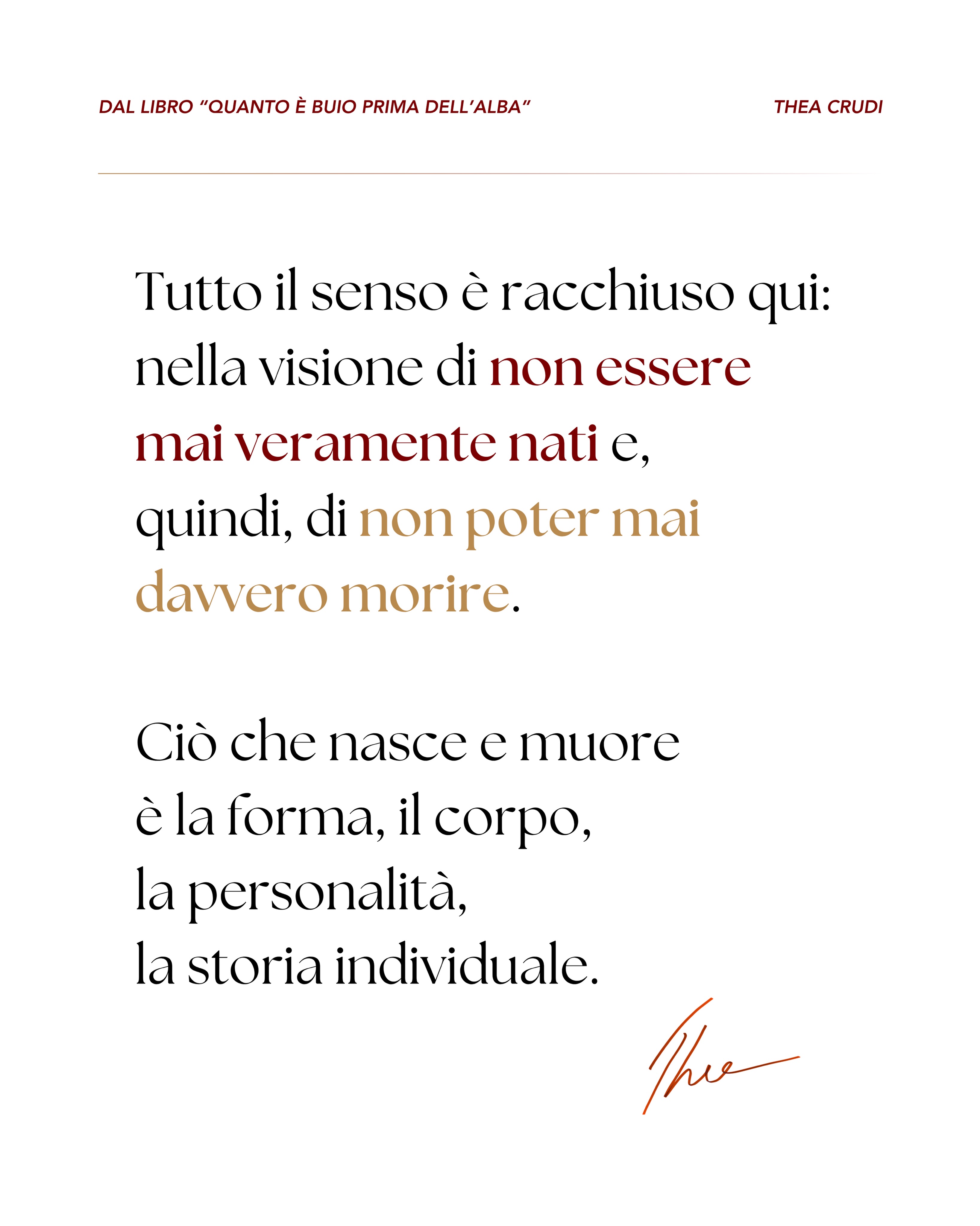 Che cosa, dentro di noi, non nasce e non muore? 🙏🏻
Siamo abituati a pensare alla vita attraverso ciò che possiamo vedere: un corpo che nasce, cresce, si trasforma nel tempo ed è destinato, per natura, a morire; una personalità che si forma, una storia che comincia e poi si conclude.
Le filosofie orientali propongono uno sguardo diverso.
🪷 L’antica saggezza proveniente dall’Oriente ci aiuta a distinguere ciò che cambia da ciò che, nella nostra Essenza, non appartiene al tempo e si colloca al di fuori di esso. La forma passa. Il corpo passa. I ruoli, le esperienze e persino l’immagine che abbiamo di noi stessi mutano senza sosta.
Ma ciò che siamo nel punto più profondo non avrebbe avuto un vero inizio e, proprio per questo, non avrebbe una vera fine.
È una prospettiva che non pretende di cancellare o negare il dolore della morte. È uno sguardo che ci invita piuttosto a interrogarci su ciò che intendiamo davvero quando diciamo “Io”.
📖 Questa ed altre riflessioni sono contenute all’interno del mio nuovo libro Quanto è Buio Prima dell’Alba.
Tu cosa ne pensi? ❤️
Senti che la tua Anima esiste da sempre ed esisterà per sempre?
Raccontamelo nei commenti!
Ti leggo con immensa cura ✨
#libro #yogaitalia #leggere #spiritualità #citazioni
