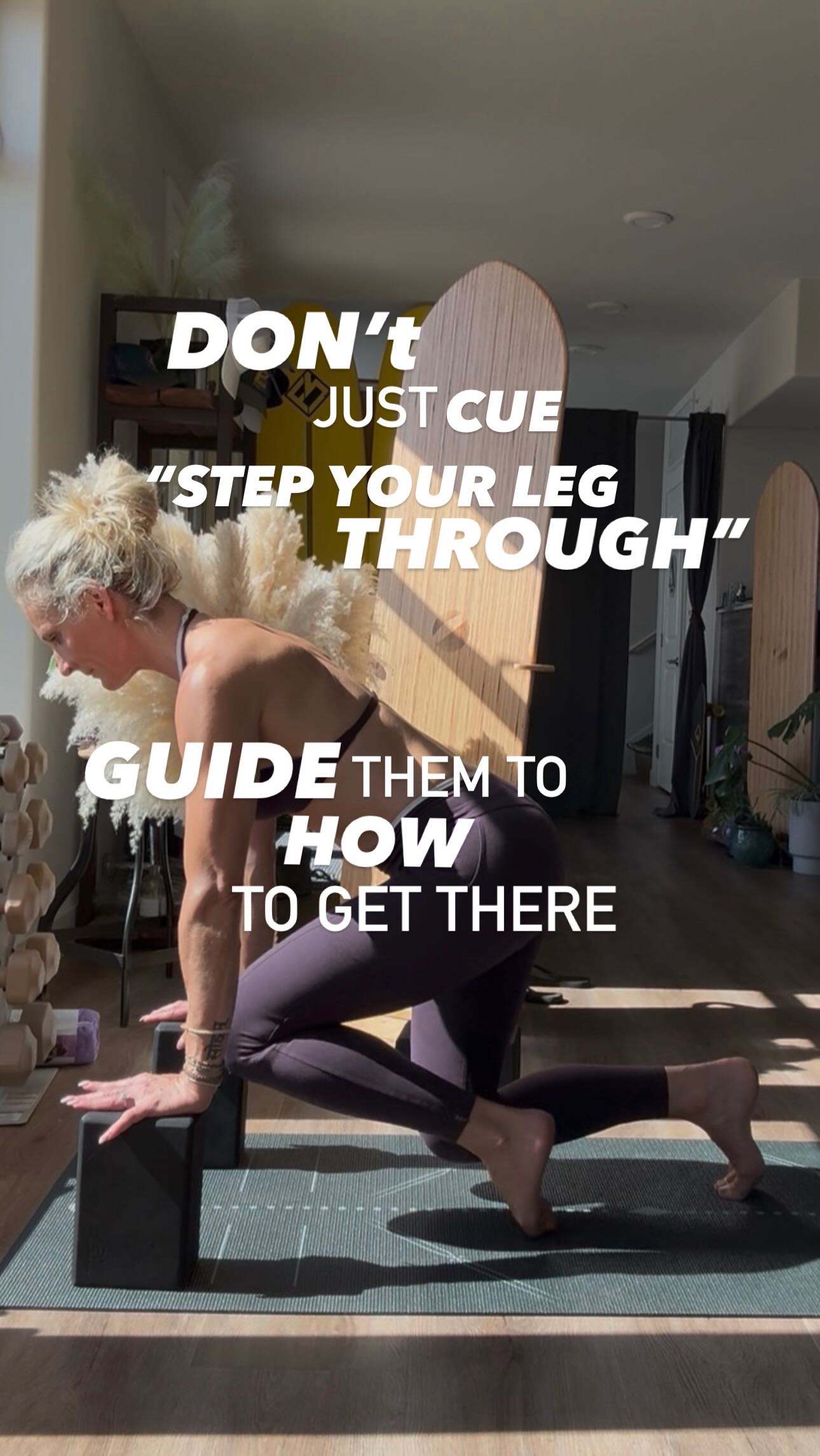 When you cue, “Step your foot forward,” what do you see?
The knee pulling to the side?
The foot wiggling or dragging forward?
The body shifting just to make it happen?
These may look like small compensations, but when we allow students to repeat them over and over, we’re reinforcing a movement pattern.
And this is where our responsibility as teachers comes in.
**We’re not just teaching poses. We’re teaching movement.**
Instead of asking students to simply *get the foot forward*, teach them the pathway:
→ stabilize
→ create space
→ lift
→ step
→ control the landing
This gives students a way to practice the movement **without relying on compensation.**
Because the goal isn’t just to get someone into the pose today.
**It’s to teach them how to move well for years to come.**
Tomorrow: 3–4 conditioning variations to build the strength and control behind this step.
**Watch the movement. Train the movement. Then teach the pose.**
#yogateachers #yogateachertraining #movementeducation #yogabiomechanics #intelligentmovement