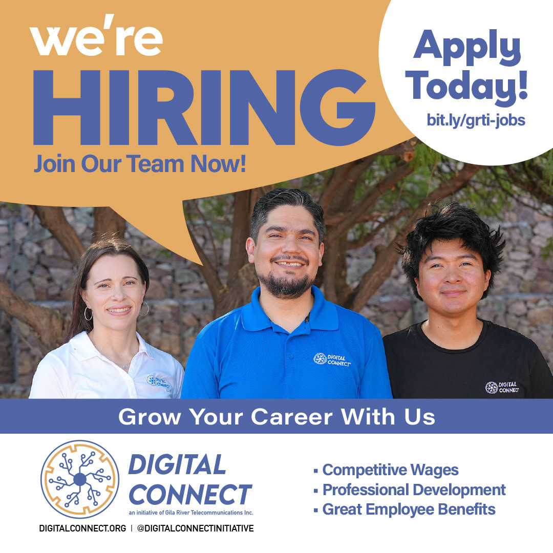 Ready to take the next step in your career? The Digital Connect Initiative at Gila River Telecommunications, Inc. (GRTI) is hiring! Make a meaningful impact every day by supporting the Gila River Indian Community while growing your own professional future.
https://www.digitalconnect.org/about
#GRTI #Hiring #GilaRiver #TelecomJobs #CareerOpportunities #DigitalConnect #NativeJobs #ArizonaCareers
