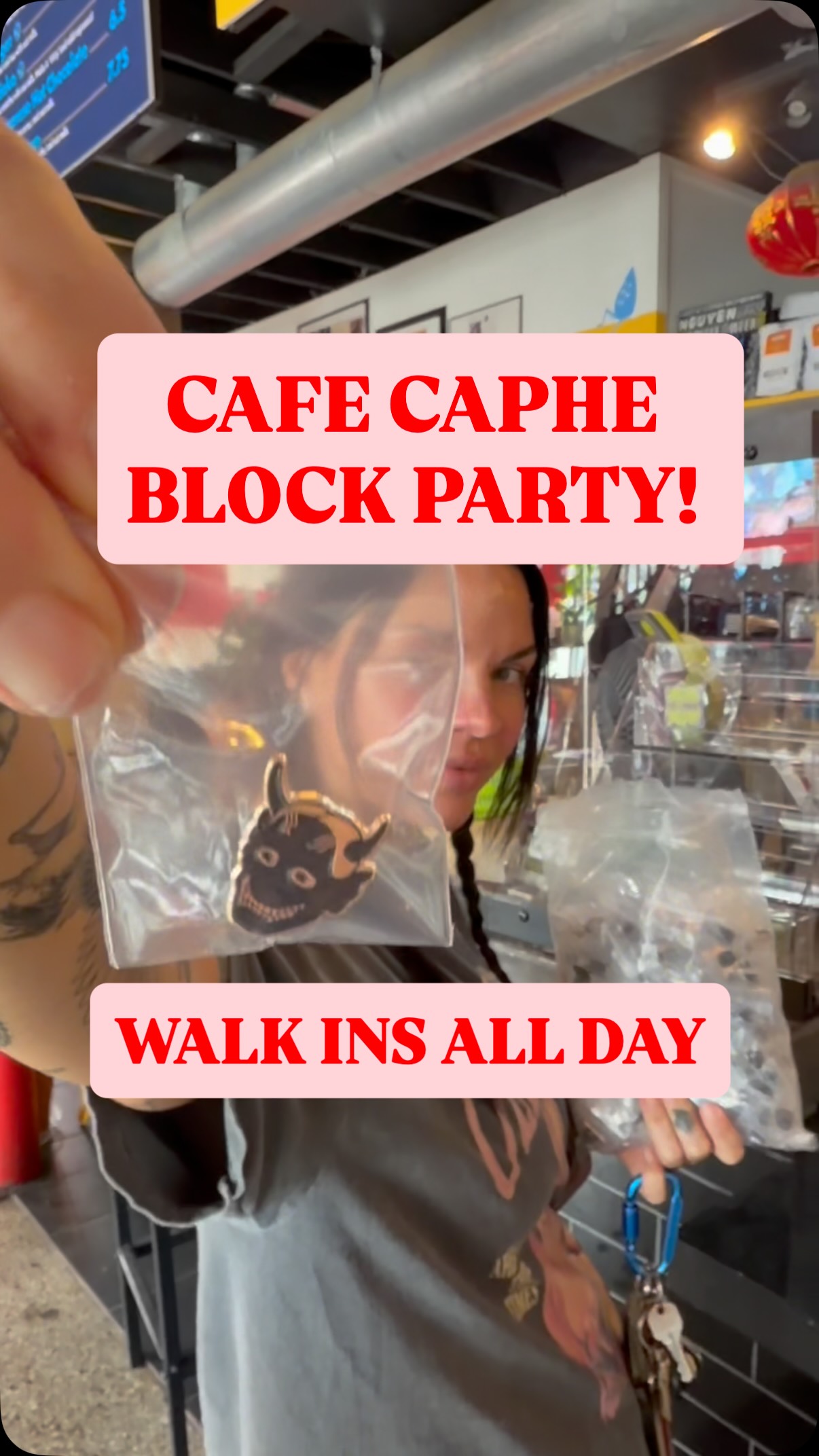 happy birthday @cafecaphe ‼️
to help celebrate our neighbors, we’ll be taking walk ins ALL day during their block party AND if you come into the shop with a drink, you’ll get a free lapel pin!
hope to see you there :)