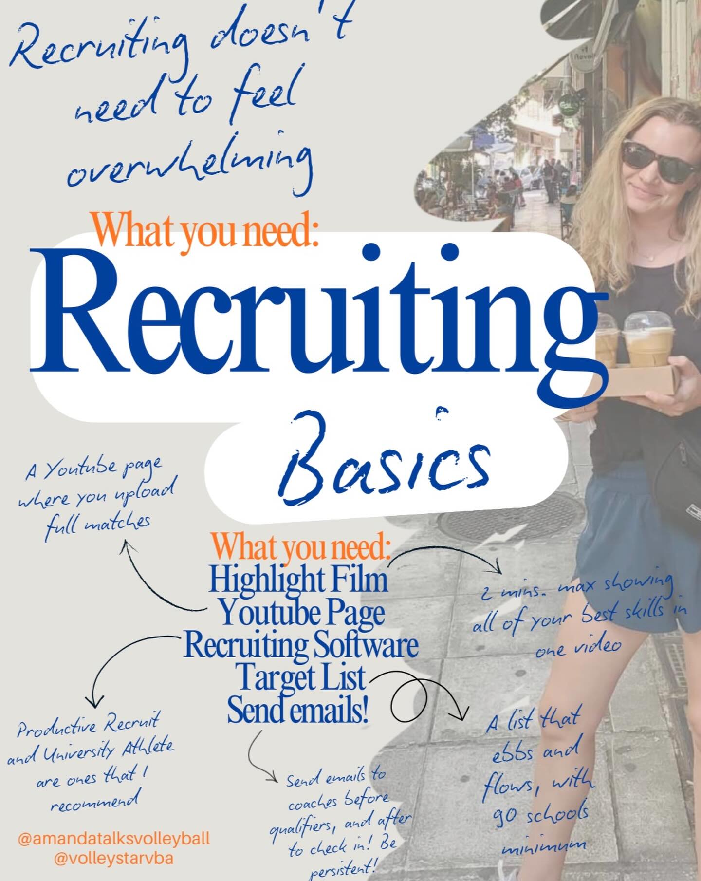 Recruiting doesn’t need to feel overwhelming!
Here are some simple things that you can do to be proactive in the recruiting process:
✨ know how to make highlights in HUDL + make one “season highlight” or “personal highlight” that shows coaches YOUR SKILLS
✨Full, unedited matches on YouTube
✨Utilize recruiting software to make your life simple! (DM us for recs)
✨Make and edit often a Target List of schools
✨ Send those emails!
And lastly - this initiative should come from the ATHLETES themselves, with support from parents.
If parents are doing all of this work for the athlete, in our experience, it probably won’t work out!
(Hard, but real truth)