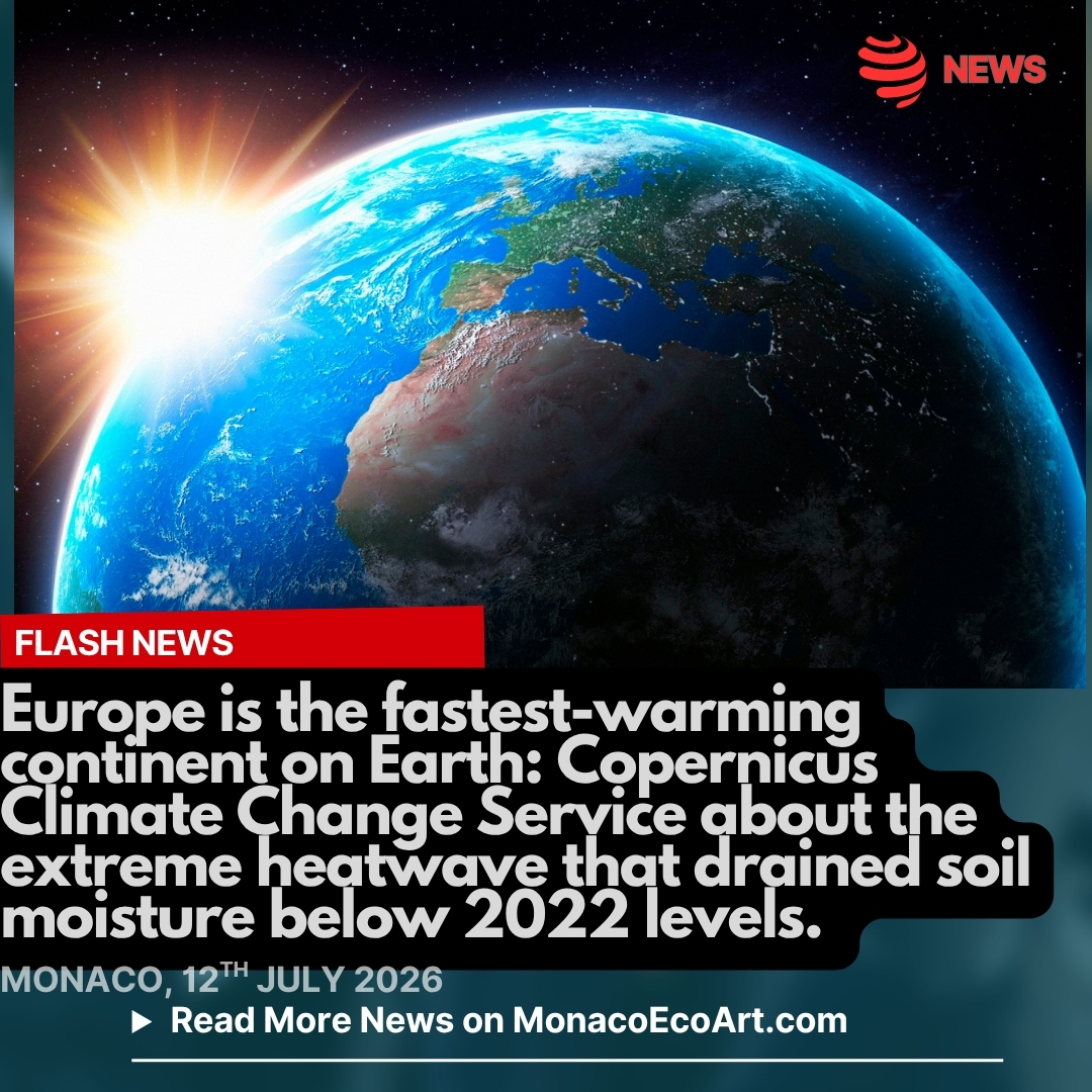@mo.eco_art MonacoEcoArt.com #flash #news #western #europe #record #temperature #copernicus 🌡️☀️Western Europe recorded a record-shattering combined average temperature of 21.62°C for June and July, surpassing the previous 2022 high: according to the Copernicus Climate Change Service, persistent high-pressure domes trapped #heat, drained #soil moisture below 2022 levels, and fueled severe marine #heatwaves and #wildfires 🌍🔥On Monday the 11th August 2026, Agence France-Presse reported that the combined average #temperature in Western Europe during June and July reached 21.62°C, exceeding the previous #record set in 2022 for the same period: a stubborn high-pressure systems has been setting over Western Europe for almost three #weeks like a heavy glass ceiling, keeping clouds away, apart from a few isolated but intense heat #storms on the mountain #reliefs ⛈️⚠️☀️Soils dried out almost #completely, dropping far below the dry marks of July 2022, preventing the wet soil cooling the air by giving off water vapor while keeping surface heat rose higher and stuck around longer 🌐🧭 Marine #heatwaves pushed #sea temperatures to new highs for the second #month in a row, fueled by one of the strongest El Niño in the Pacific adding more #energy to global waters 🗺️🟡🟠 Europe remains the fastest-warming #continent on Earth, feeling the squeeze of #land and #sea heating up at once 🔬🔭🧪 According to a recent research study by Pnas study, led by Gunnar Myhre, director of research at the Cicero Center for International Climate Research, explained that paradoxically environmental protection measures implemented in Europe, the United States and China, combined with bushfires in the Southern Hemisphere and the eruption of the Hunga Tonga volcano in the South Pacific in 2021 and 2022 led to increased amounts of aerosols reducing the reducing Earth's ability to reflect sunlight (albedo effect) which in turn is leading to even greater warming 📸 © Canva for MonacoEcoArt - Layout and Contents by: © MonacoEcoArt.com - @unclimatechange @klimaforskerne @copernicus_eu