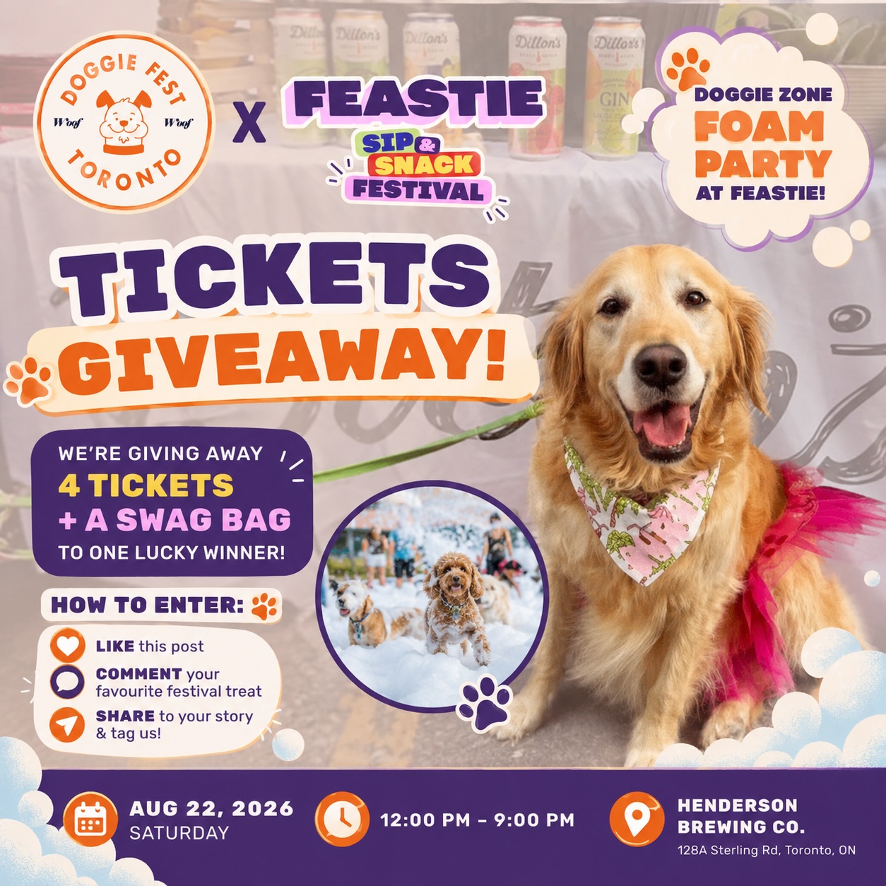 🎟️🐾 FEASTIE TICKETS GIVEAWAY! 🐾🎟️
Who’s ready to sip, snack & PAWTY?! 🥳🫧
We’re giving ONE lucky winner:
🎟️ 4 tickets to @feastie.to
🎁 1 special swag bag
And yes — Doggie Fest is bringing the DOGGIE ZONE to Feastie, featuring a FOAM PARTY for the pups! 🐶🫧🎉
HOW TO ENTER:
🐾 Like this post
🐾 Follow @doggiefesttoronto + @feastie.to
🐾 Tag your friends in the comments — each comment = another entry!
🐾 BONUS: Share this post to your story & tag us!
📅 Saturday, August 22
⏰ 12 PM – 9 PM
📍 Henderson Brewing Co., Toronto
Come enjoy delicious food, drinks, festival vibes and a whole lot of dog-friendly fun! 🍔🍹🐕✨
🏆 Giveaway ends on Aug 19 at 8pm EST. Winner will be announced in our story. Good luck 😉
See you at Feastie! Party pups! 🐾💜🧡
#Feastie #FeastieFestival #DoggieFestToronto #DoggieZone #foamparty