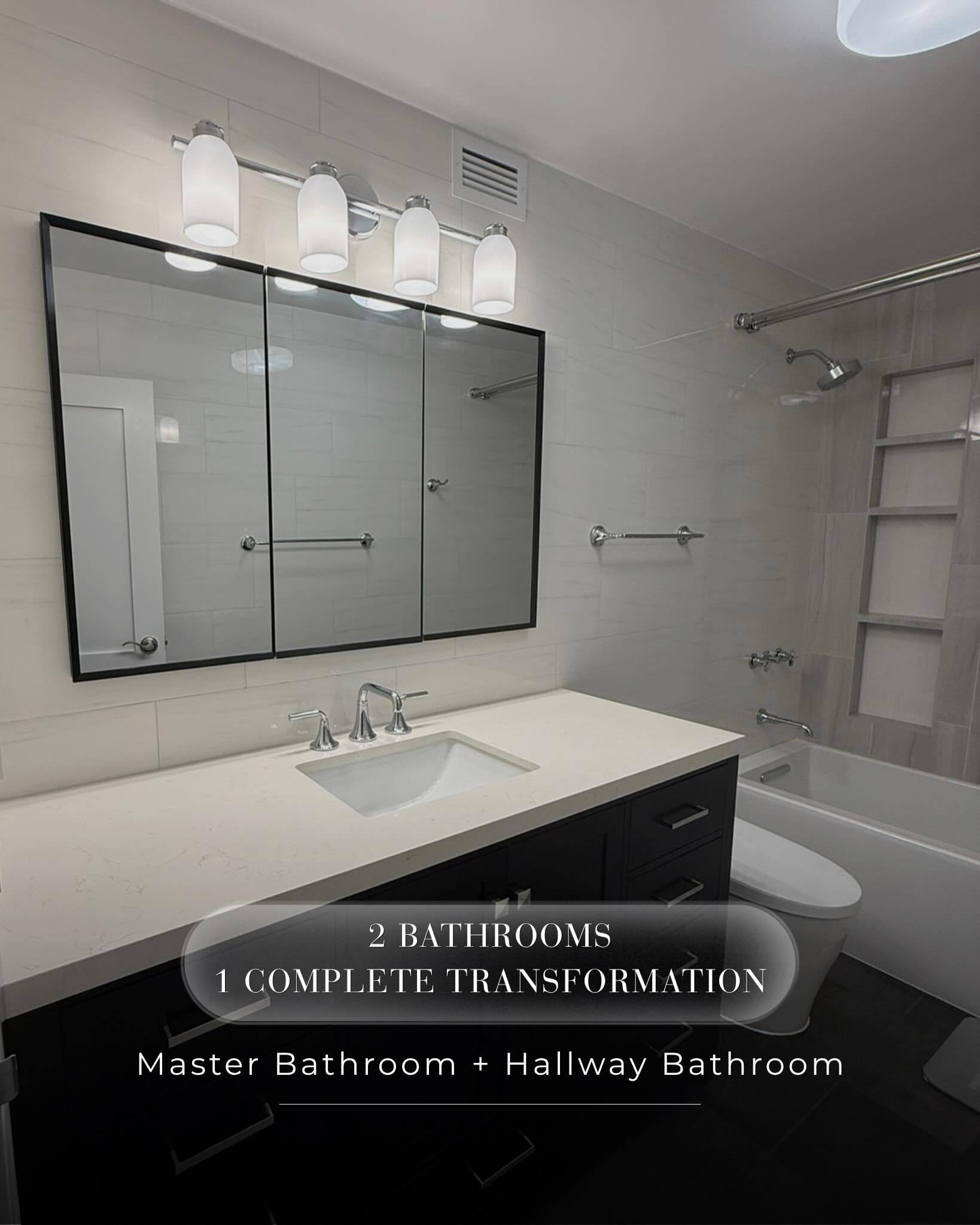 Two bathrooms. One complete transformation✨
For this project, we remodeled both the master bathroom and hallway bathroom, giving both spaces a clean, modern, and cohesive look
From demolition and surface preparation to new tile, updated shower and bathtub areas, vanities, plumbing fixtures, lighting, mirrors, painting, and final finishing — every detail was part of the transformation
The result? Two refreshed bathrooms that are not only more modern, but also more comfortable and functional for everyday living
Thinking about updating your bathroom?
Let’s transform your space
📩 DM us to discuss your project