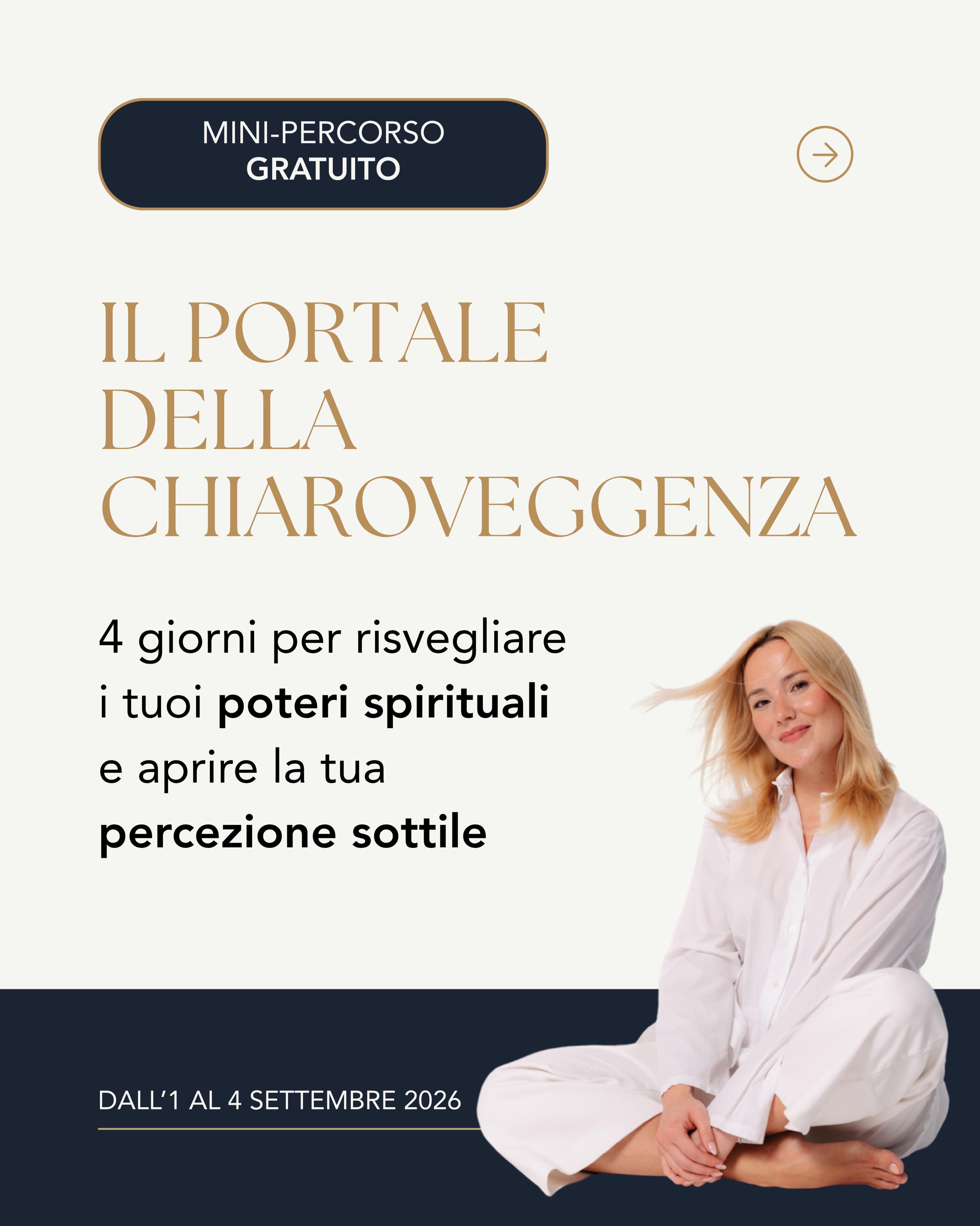E se dentro di te esistesse una capacità che hai semplicemente imparato a non ascoltare?
Oggi ho l’immenso piacere di presentarti Il Portale della Chiaroveggenza: un minipercorso gratuito di 4 giorni con me, che inizierà il 1º settembre e terminerà il 4 settembre 🥰
Ti invito a partecipare a questo percorso interamente gratuito per risvegliare capacità che sono già presenti in te e che vanno solo ascoltate, non create da zero.
✨ Ogni essere umano, infatti, possiede capacità intuitive e percettive che spesso rimangono silenziose, coperte dal rumore della mente, dalle abitudini e dalla frenesia quotidiana.
Secondo le grandi tradizioni sapienziali, questi doni non appartengono a pochi eletti, ma fanno parte della nostra natura più profonda e possono essere coltivati attraverso la pratica.
💫 Insieme esploreremo come distinguere l’intuizione dalla paura, come creare uno spazio interiore più silenzioso e come coltivare una pratica spirituale da portare anche nella vita quotidiana.
Ogni giorno a partire dall’1 settembre fino al 4 settembre, riceverai via mail:
▫️Una pratica guidata da me
▫️Una meditazione audio
▫️Un mantra da sperimentare
▫️Domande di journaling e riflessione
▫️Un piccolo esercizio da portare nella tua quotidianità
E al termine dei quattro giorni ci incontreremo per una diretta speciale in cui si terrà un Cerchio di Attivazione, un momento conclusivo che vivremo insieme per integrare il percorso.
🎁 Il Portale della Chiaroveggenza è completamente gratuito
💬 Commenta con “Portale” e riceverai il DM il link per iscriverti e partecipare gratuitamente al mini-percorso online!
Ti aspetto! ❤️
#chiaroveggenza #poterisensitivi #minipercorso #regalo #meditazione