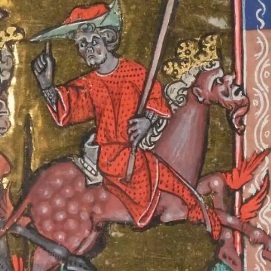 Dans l’Apocalypse de Jean (chapitre 9), la scène se situe après l’ouverture des premiers sceaux et le son des trompettes annonçant les catastrophes de la fin des temps.
À la cinquième trompette, une étoile tombée du ciel reçoit la clé de l’Abîme et l’ouvre.
Des locustes monstrueuses en sortent pour tourmenter pendant cinq mois les hommes qui ne portent pas le sceau de Dieu.
Elles ont pour roi Abaddôn (Apollyôn), « l’Ange de l’Abîme », dont le nom signifie Destruction.
Cette vision constitue un jugement divin temporaire, annonçant l’escalade des fléaux avant les événements ultimes de l’Apocalypse.
Abaddôn et son armée dans l' Apocalypse d'Isabelle de France, 1313. Paris, BnF, ms français 13096, f.27.
#medieval #medievalpainting #medievalart